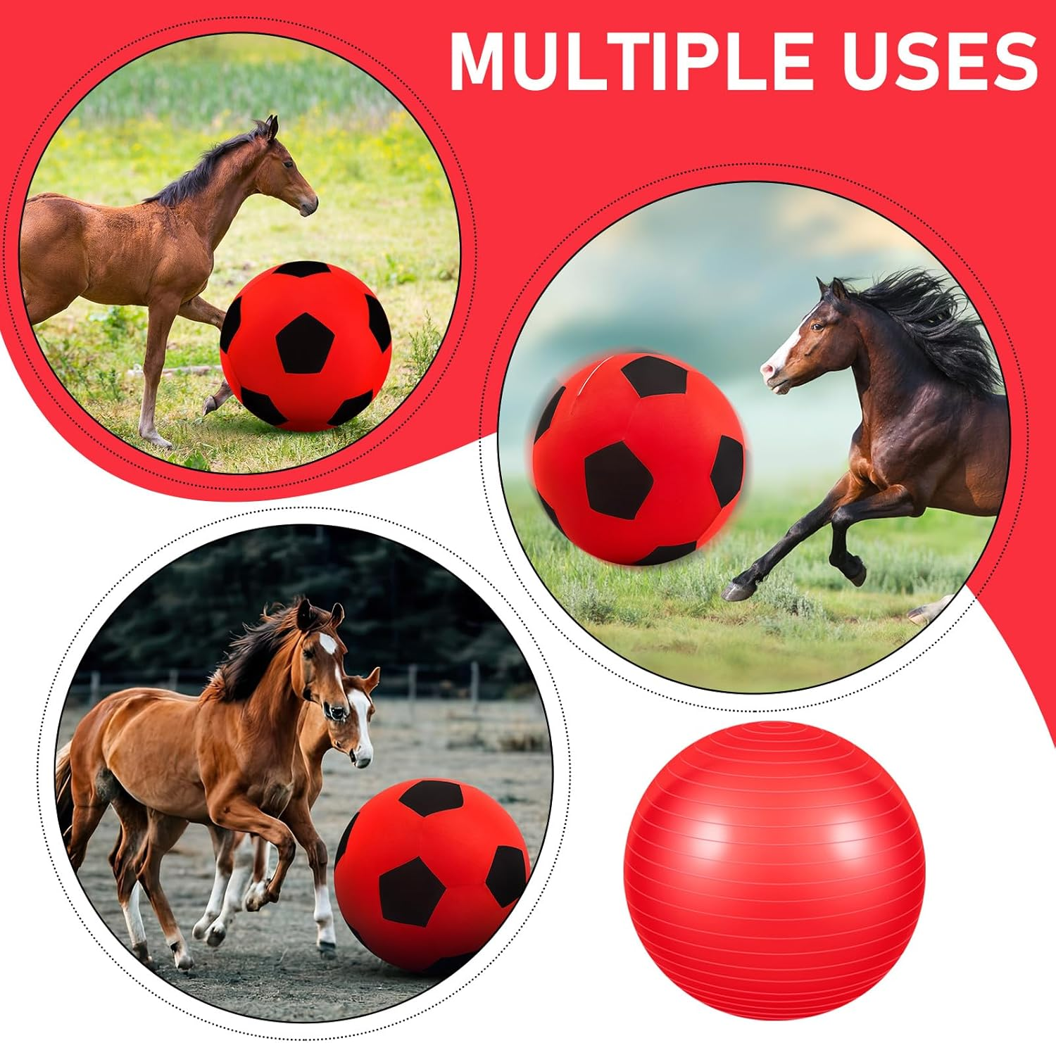 Vercanmonth Giant Herding Ball with Ball Cover anti Burst Ball Please Watch VCR for How to Inflation Horse Toys for Horses Stall Entertainment Play, Pump Included(Red Color,40 Inches) image number 3