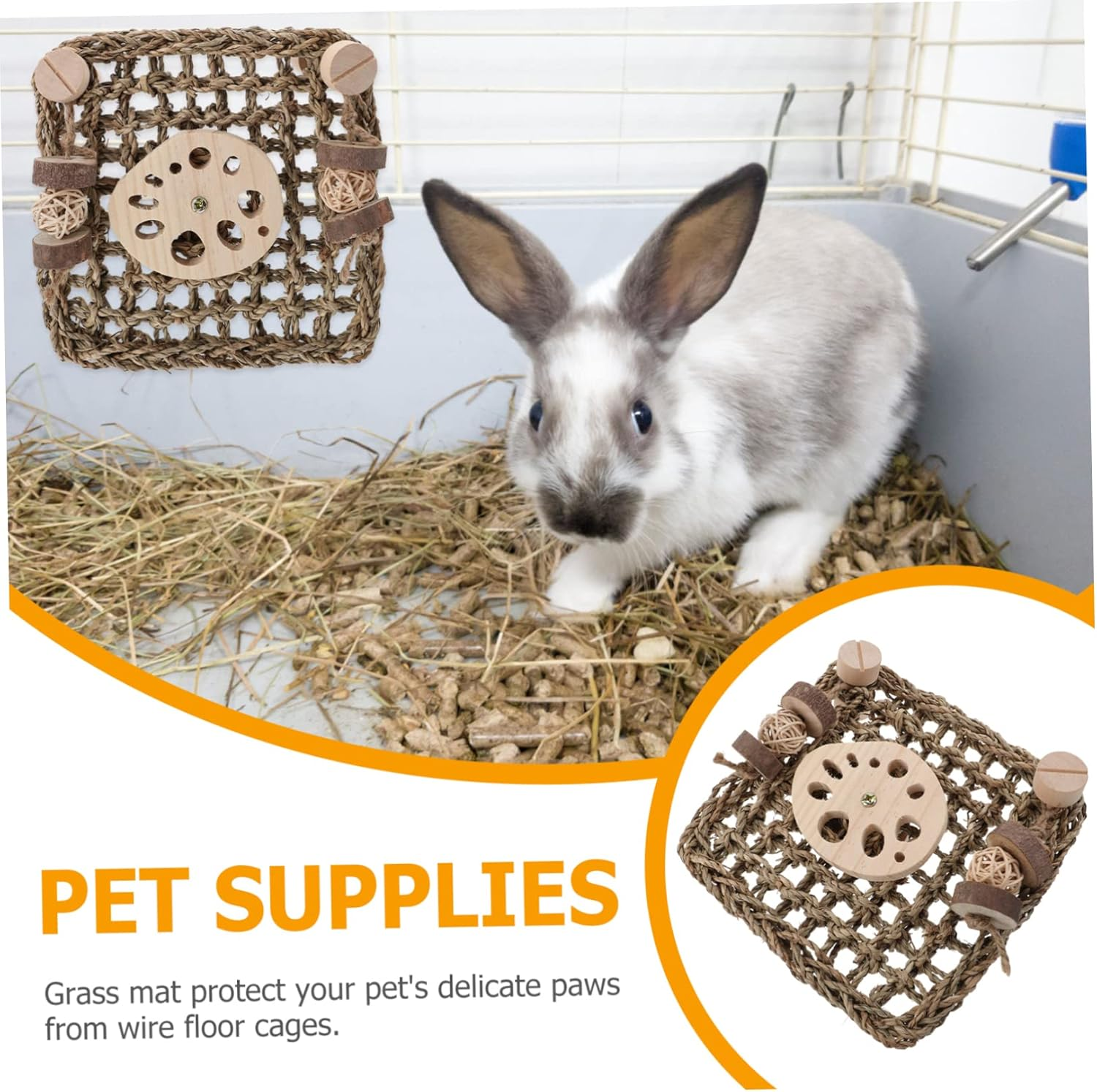Generic 1Pc Rabbit Seagrass Mats for Pets Animals Rabbit Activity Mat Natural Hay Woven Bed Grass for Rabbits Cleaning Gerbils Activity Chew Natural Pine - Multi image number 2