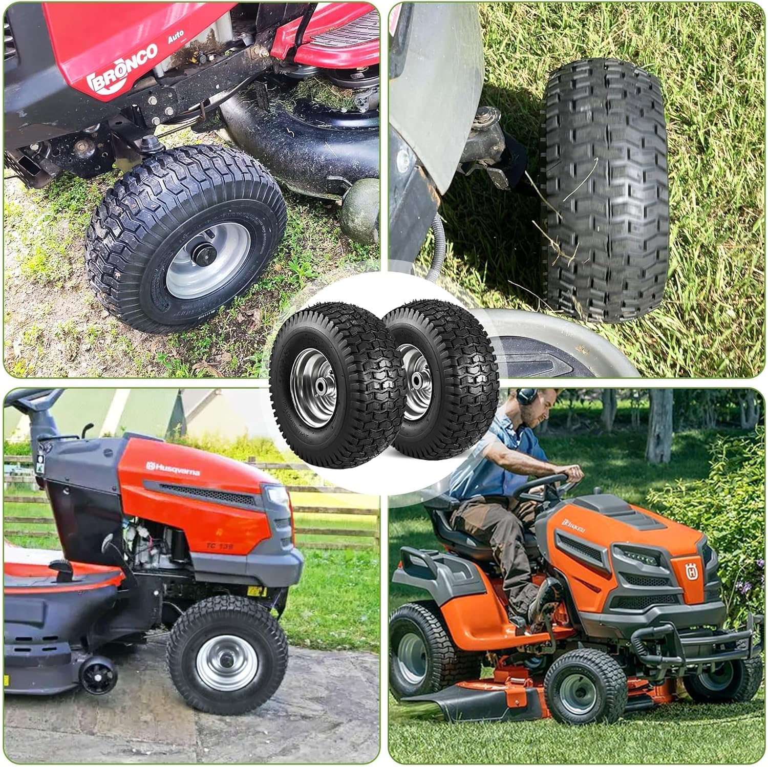 Hsupawa 15X6.00-6 Lawn Mower Tire and Natural Rubber 4 Ply with Tube 2-Pack 400 Lbs Capacity .Wheel Front Tire Compatible with John Deere Craftsman Husqvarna Riding Mowers Lawn Tractorss. image number 6