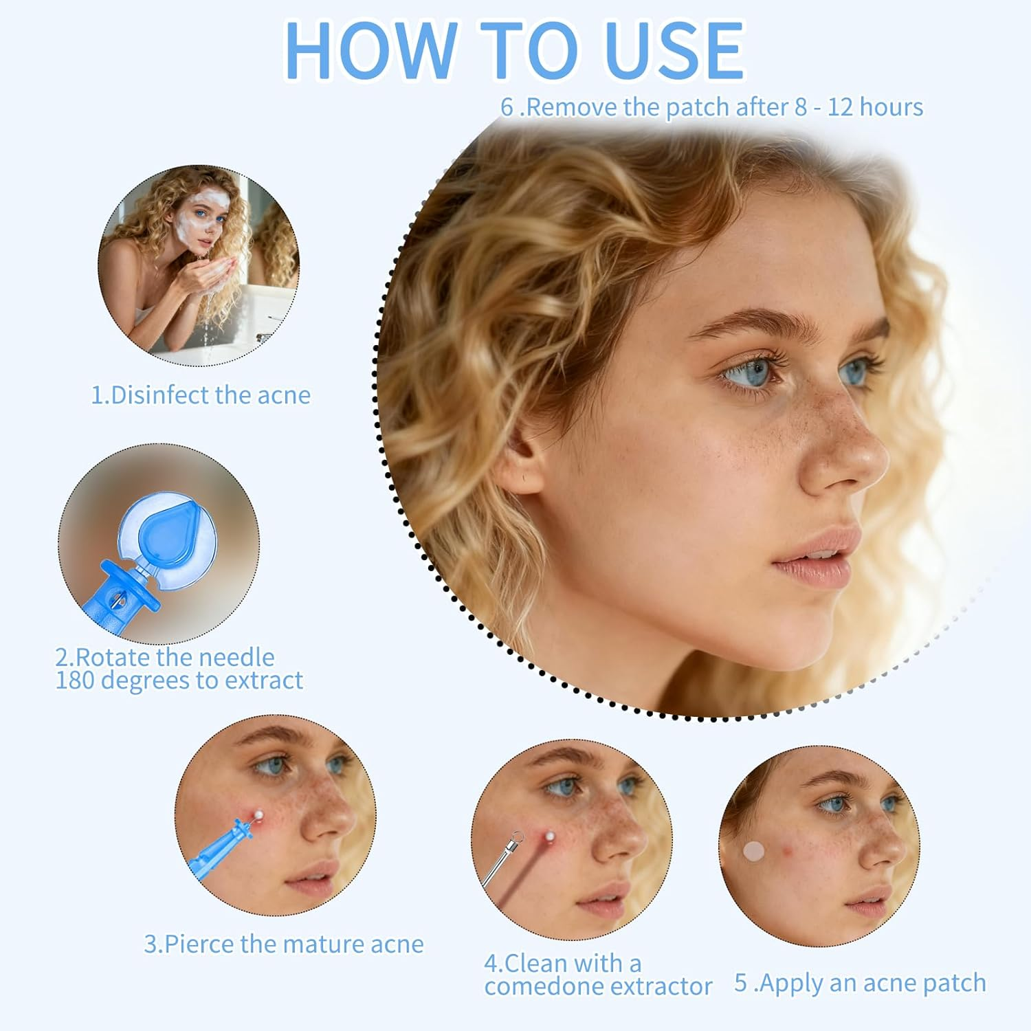 213-Piece Skincare Set: 100 Disposable Needles + 108 Acne Stickers + 5-In-1 Tool for Universal Skincare Tools, Compatible with Blackhead Remover and Skin Tag Remover Needs image number 2