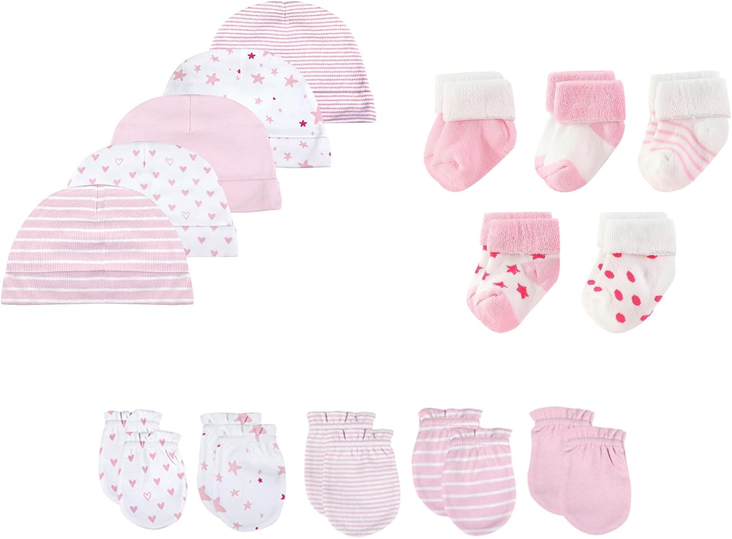 Unisex Boy Girl Baby Hats Mittens Socks 15 Pack Cotton Infant Caps Gloves Newborn Accessories Set
