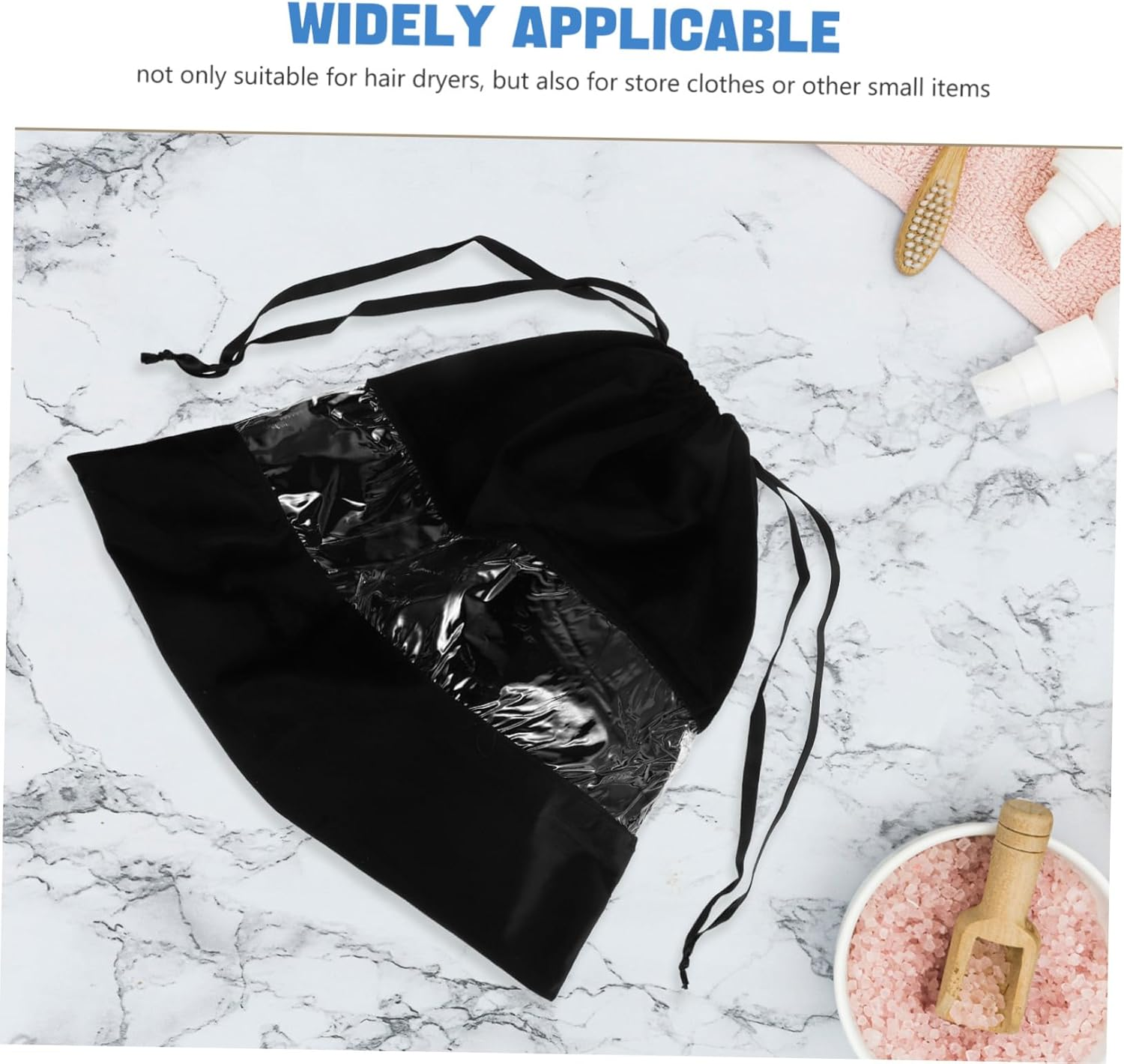 Beaupretty Transparent Drawstring Hair Dryer Bag Dustproof Storage Pouch for Travel and Home Versatile Organizer for Hair Tools Underwear Shoes and Small Items - Black image number 3