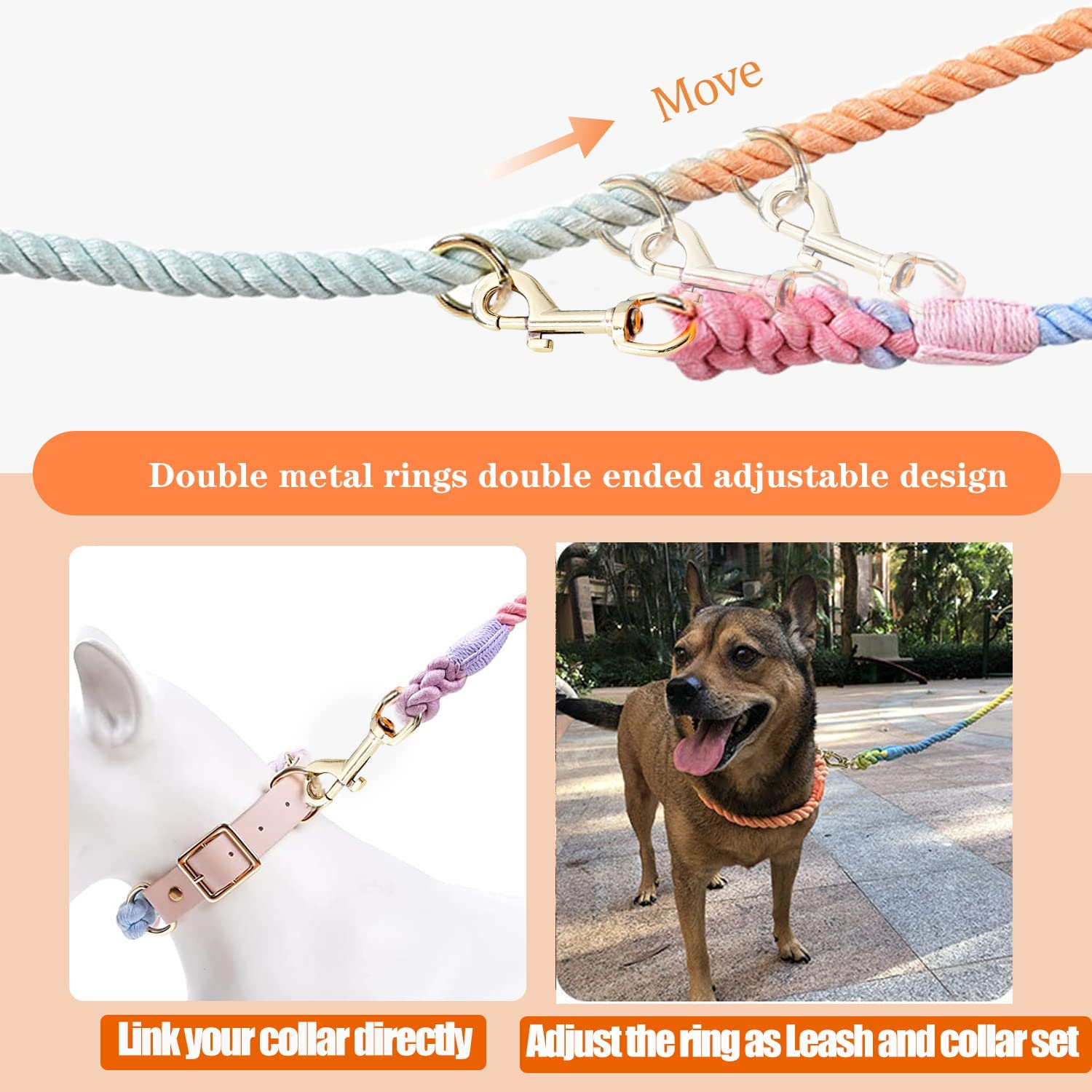 Tesitehi Multifunctional Rope Dog Leash 7.5 FT with Adjustable Double Swivel Hook Hands Free for Small Medium and Large Dogs Running Hiking Camping Walking (Sky Blue) (DL) image number 2