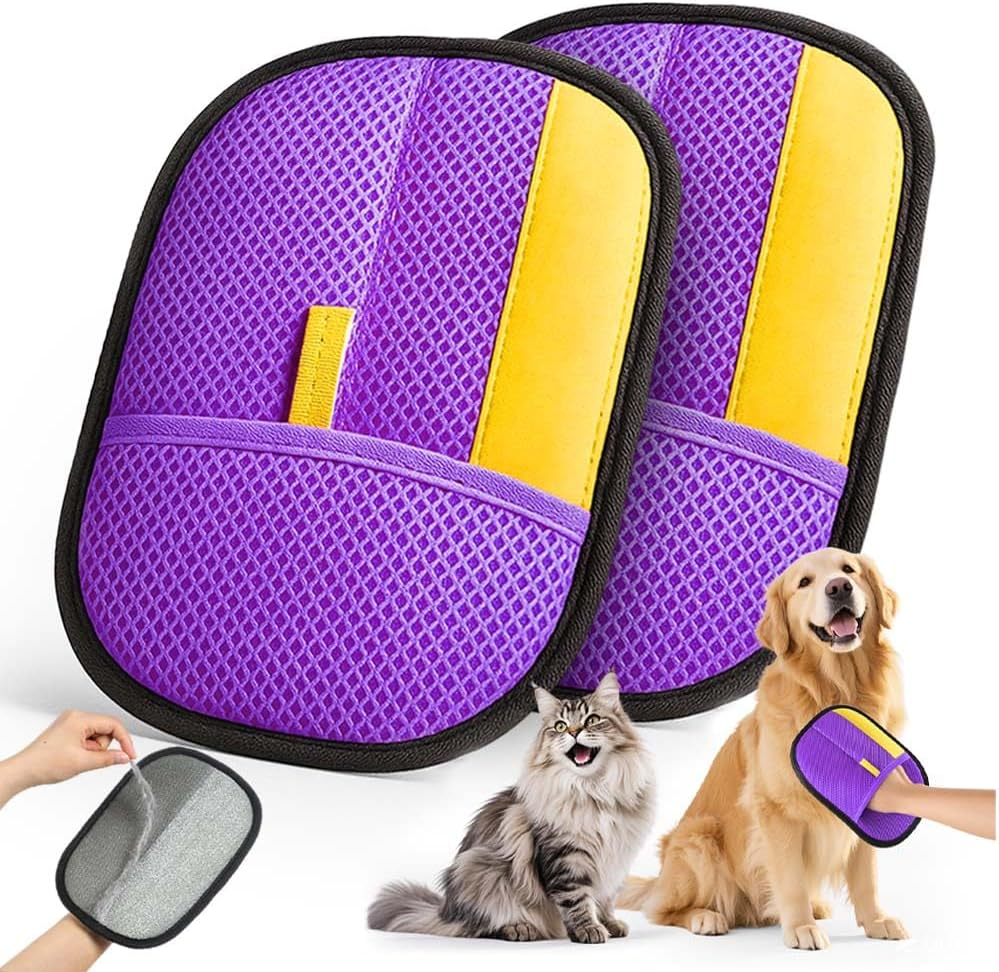 2025 Thickened Electrostatic Pet Hair Removal Gloves (2 Pcs) - Reusable Strong Grooming Gloves for Cats & Dogs, Hair Remover for Couch, Furniture, Carpet, Car Seats & Clothing (Blue)