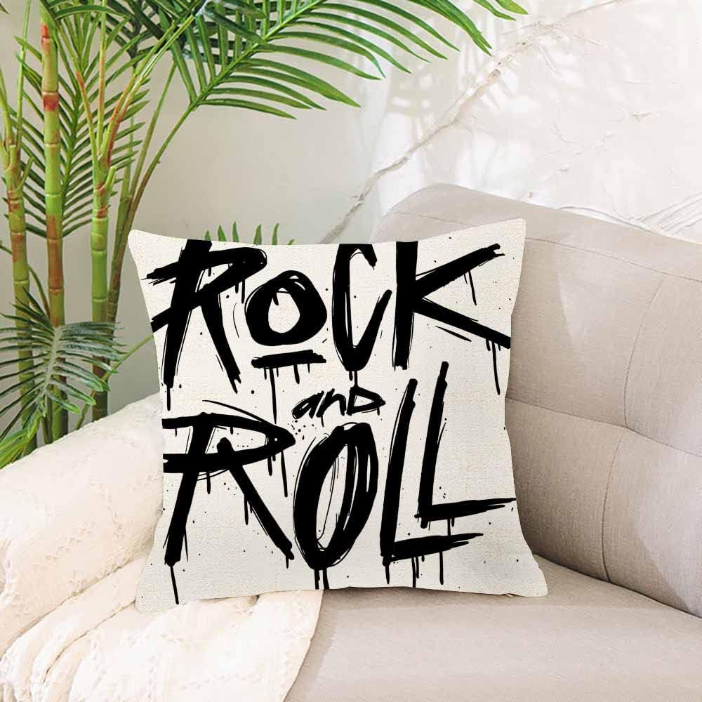IBILIU Throw Pillow Covers Old Hand Draw Sketch Rock and Roll Cushion Pillow Case Home Decor Pillowcase 18X18 Inches