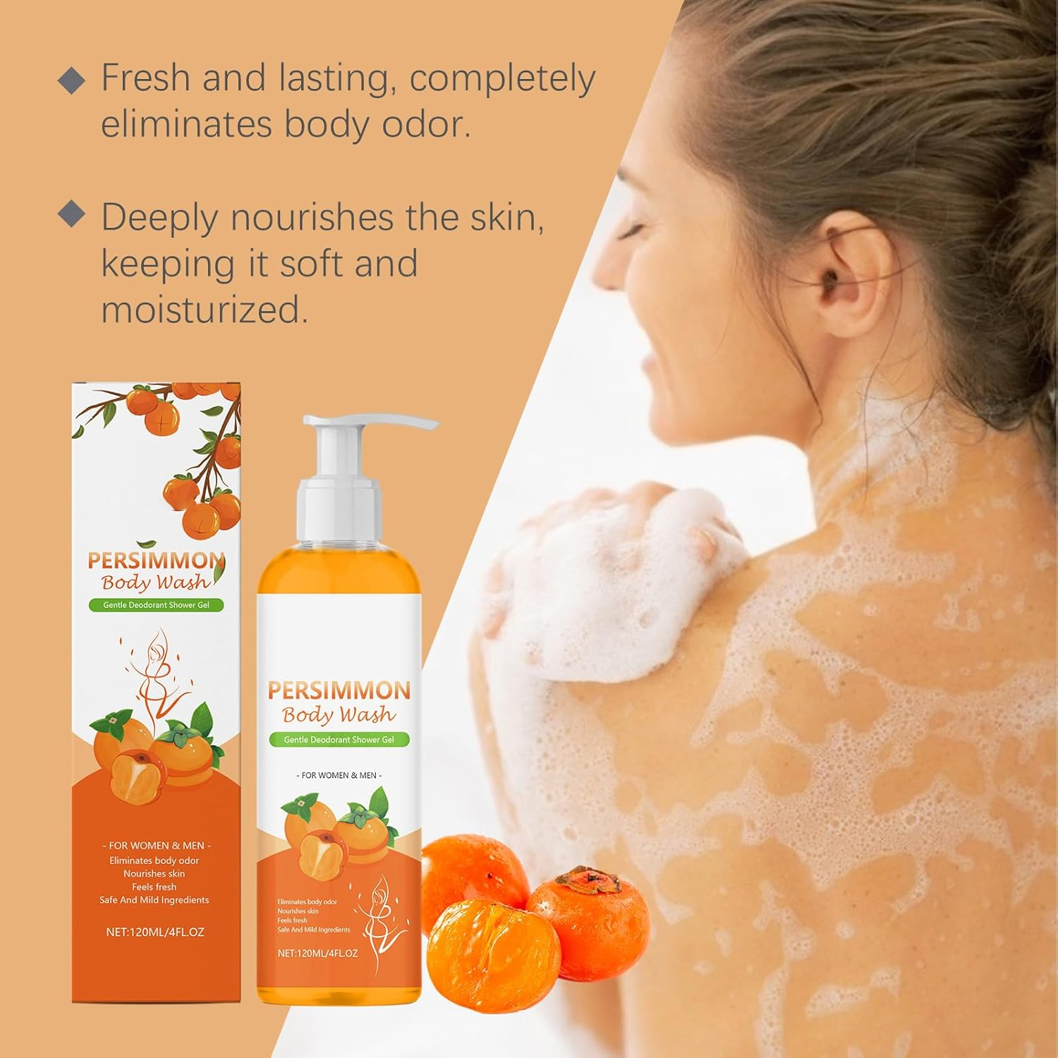 Persimmon Body Wash &ndash; Anti-Odor Natural Shower Gel with Persimmon Extracts for Deep Cleansing & Moisturizing, Persimmon Soap Bar Old People Smell Remover (3)