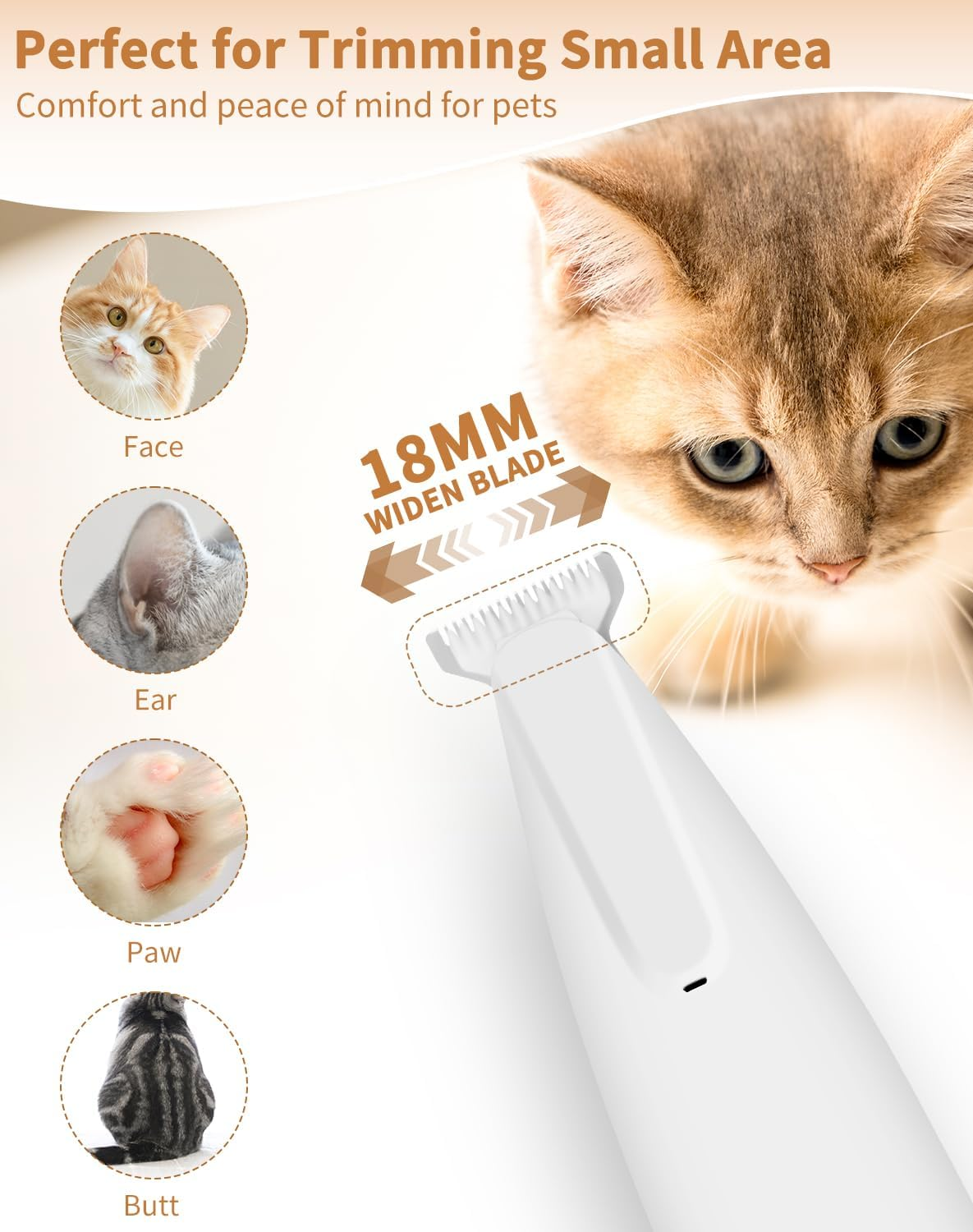 Saffory Paw Trimmer with LED Light, Ultra-Low Noise Saffory Dog Trimmer Grooming Kit with Replacement Blades, Waterproof Rechargeable Pet Hair Clippers for Small Dogs Cats Paws, Eyes, Ears, Face, Rump image number 6