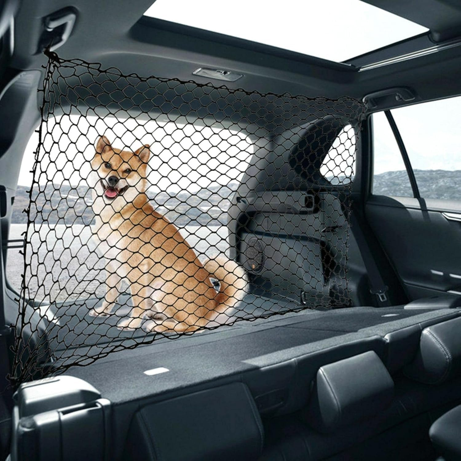 Pet Car Divider Back Seat Barrier Net, 1Pc Pet Dog Net Vehicle Barriers,Vehicle Gate Cargo Area Travel Trunk Mesh Net Screen Barricade,Dog Car Net Barrier Pet Barriers,Dog Car Net Barrier for SUV