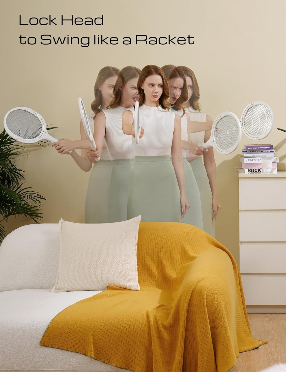 Anyuainiya Rotating Head Rechargeable Electric Fly Swatter Racket, Electric Mosquito Zapper Indoor Bug Zapper Fly Zapper Repellent Fly Trap Mosquito Zapper, with a Telescopic Extension image number 2