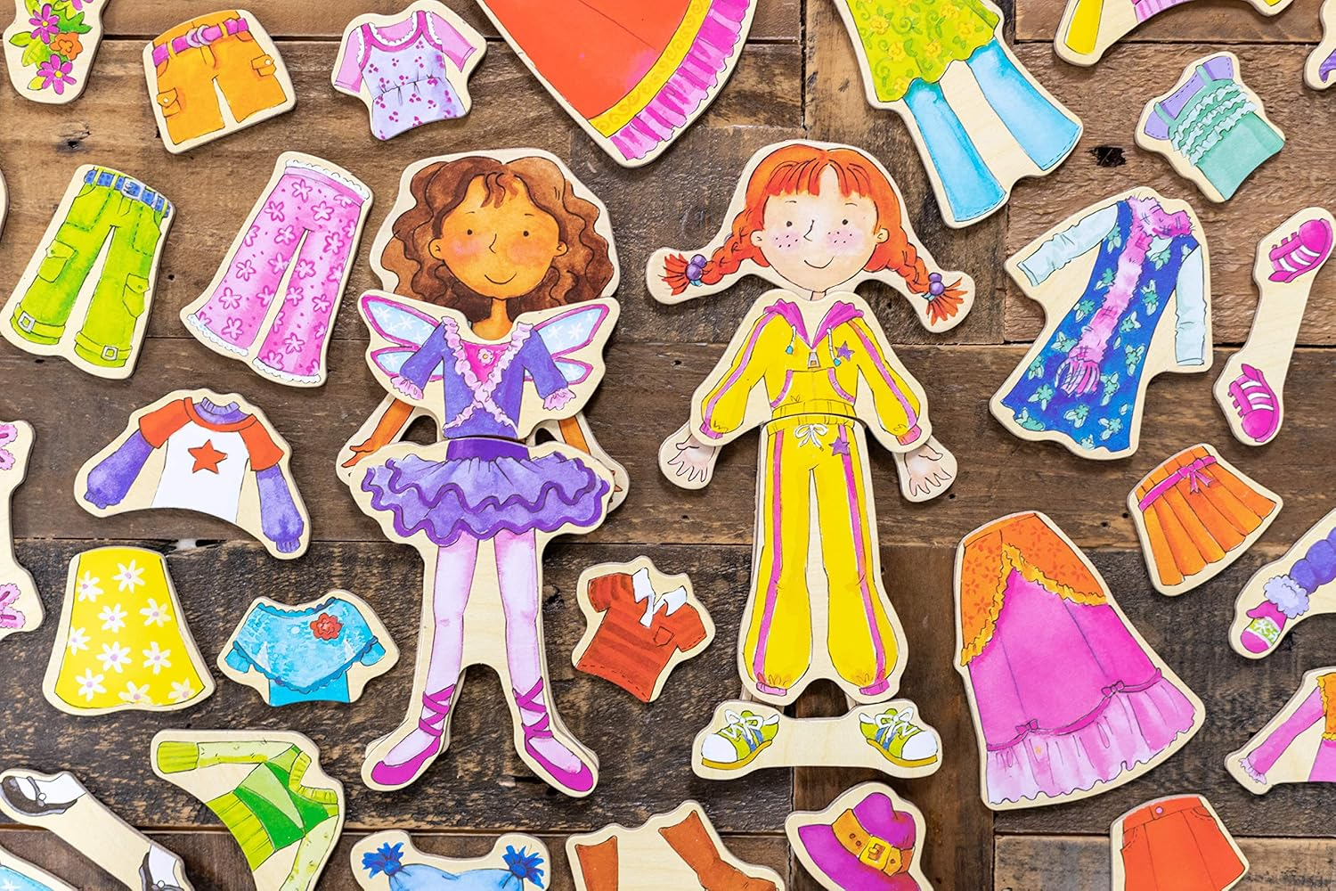 TS Shure by Bendon Daisy Girls 40-Piece Wooden Magnetic Dress up Doll 50463