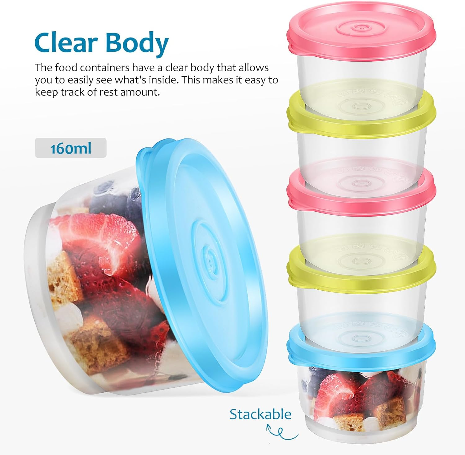 LALADEFIEE 6Pcs Small Food Storage Containers 160Ml, Multi-Color Plastic Snack Boxes with Lids, Refrigerator Organizer and Sealing Preservation Containers for Picnic and Fridge Use image number 2