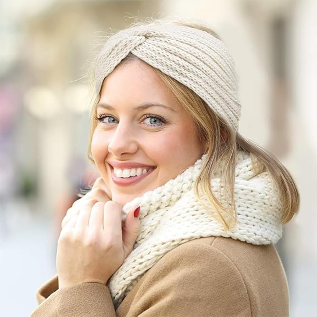 GGUFAY Bow Headband Women'S Winter Knitted Warm Headbands Ear Warmers Headband Hair Band Thick for Women Girls Elastic Crochet Thermal Headband (A) image number 5