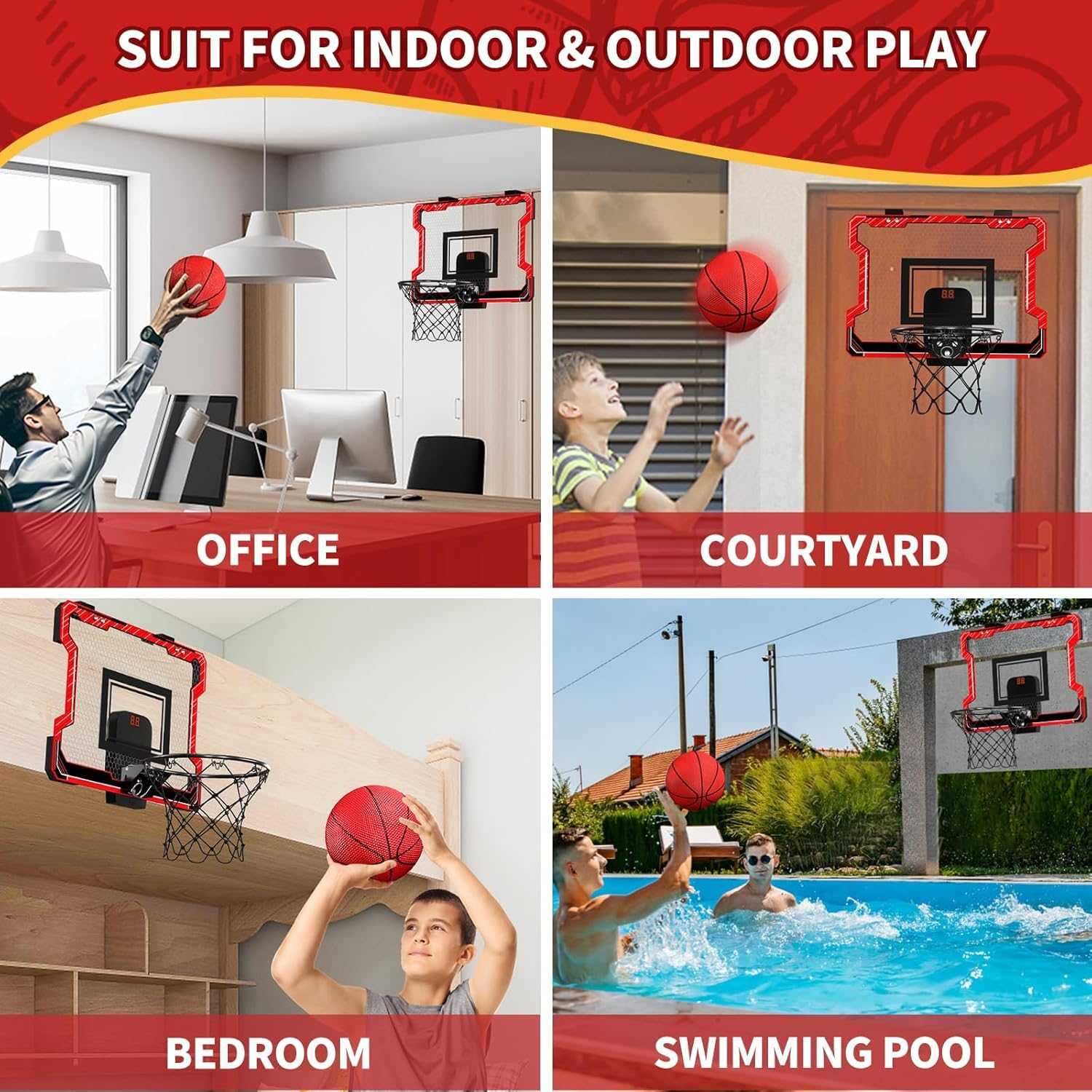 Basketball Hoop Indoor, Mini Basketball Hoop for Kid,Over the Door Basketball Hoop Toy Sports Game for Teens Boy Girl Adults Ages 3+ image number 2