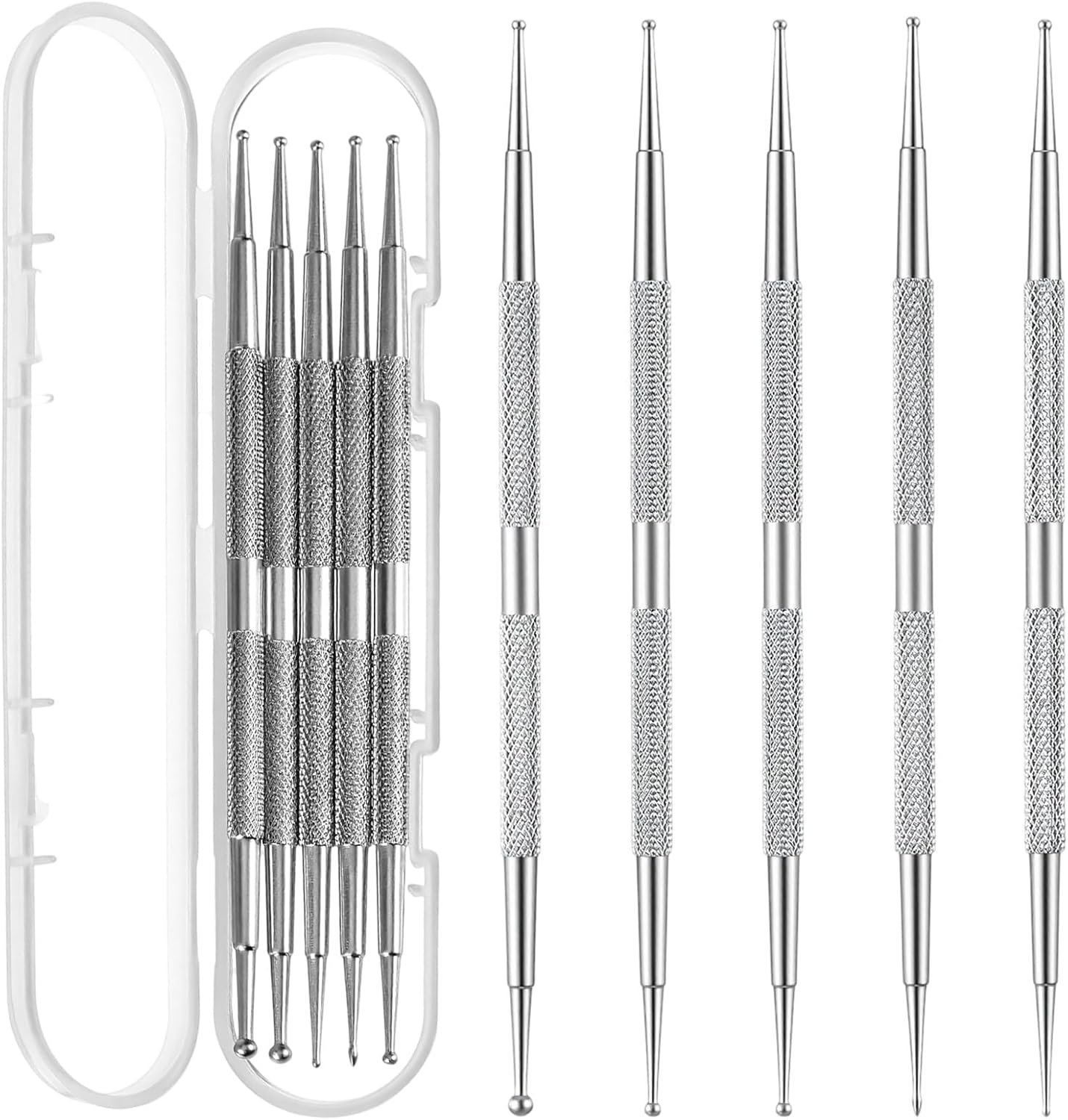 Elevatetech 10 Pcs Nail Dotting Tools, Professional Ball Tip Nail Art Dotting Tools Metal Dual-Ended Dot Pen Tool Nails Art Kit for Nails Design Ball Embossing Sculpting Tracing Pottery Clay Tool image number 1