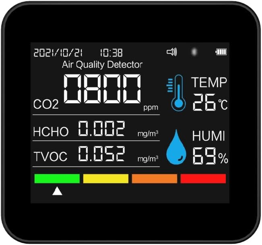 9 in 1 BT Air Quality Monitor CO2 Meter Carbon Dioxide Detector Time/Date CO2 TVOC HCHO PM2.5 PM1.0 PM10 Temperature Humidity Detection Support APP Control with Alarm Function for Home Offic-Gtrh image number 5