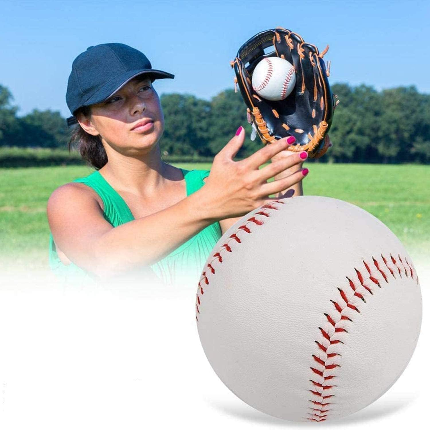 3Pack Practice Baseballs, Blank Baseball, Standard 9&rdquo; Adult Youth Leather Covered Soft/Hard Balls for Team Game Competition Pitching Catching Training image number 2