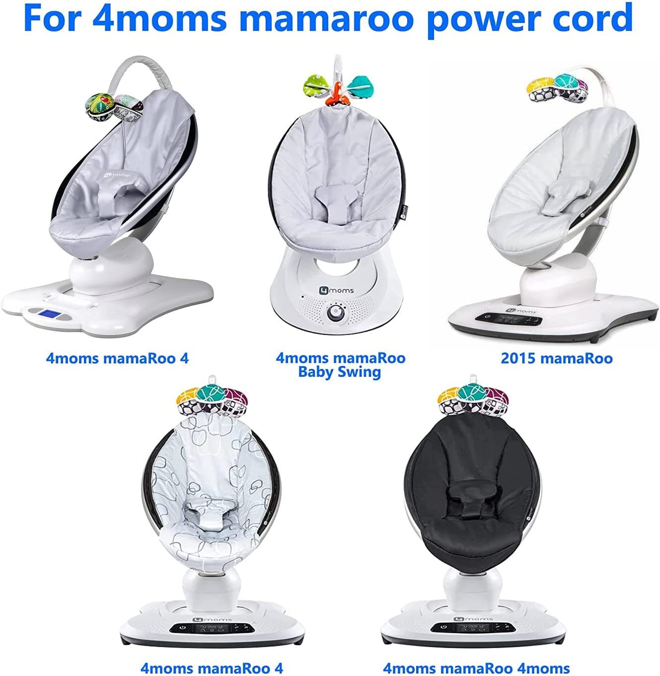 For 4Moms Mamaroo Power Cord for 2/4 Infant Seat Charger, 2015 Mamaroo Infant Seat Bouncer, Rockaroo Baby Swing, 12V 3A Power Supply image number 1