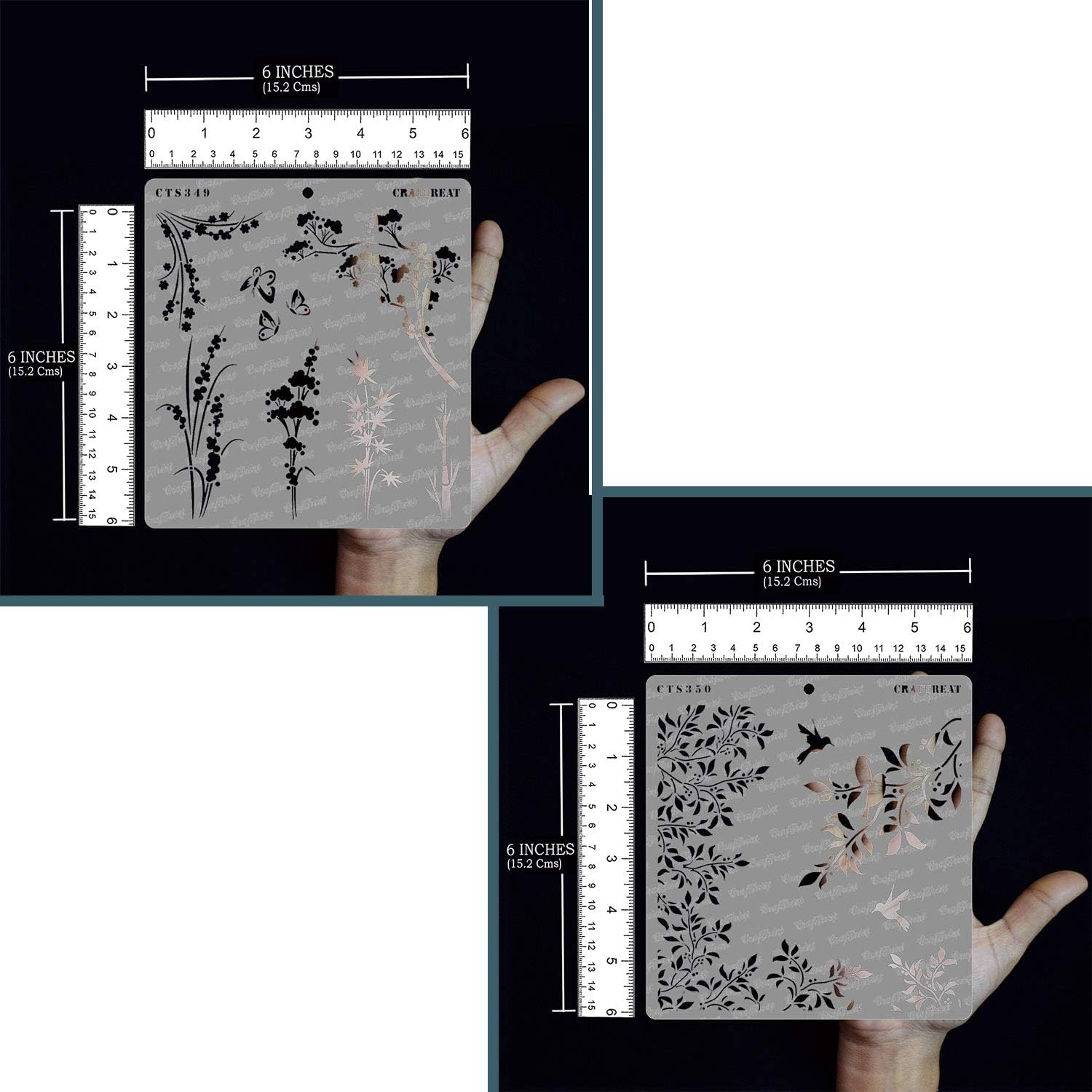 Craftreat Wild Flower Trees Stencils for Painting on Canvas, Wallart, Journal Notebook, Home Decor and Scrapbooking - 6"X6" Wild Flowers and Leaves and Branch(2 Pcs) - Reusable Arts & Crafts Supplies image number 1