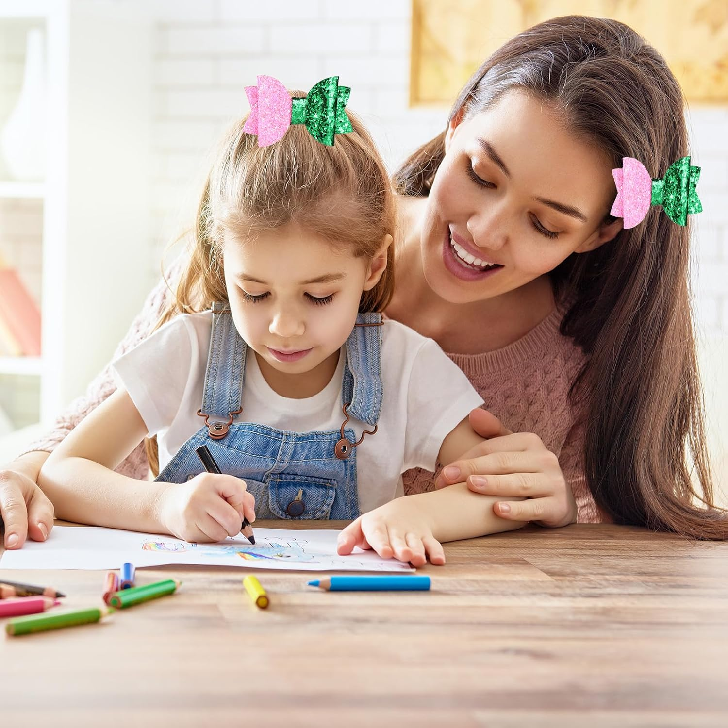 SAVITA 4Pcs Hair Accessories, Include 2Pcs Pink Glitter Bow Hair Ties and 2Pcs Glitter Bow Barrettes Halloween Outfit Accessories Fans Bowknot Gifts for Female Women Girls image number 6