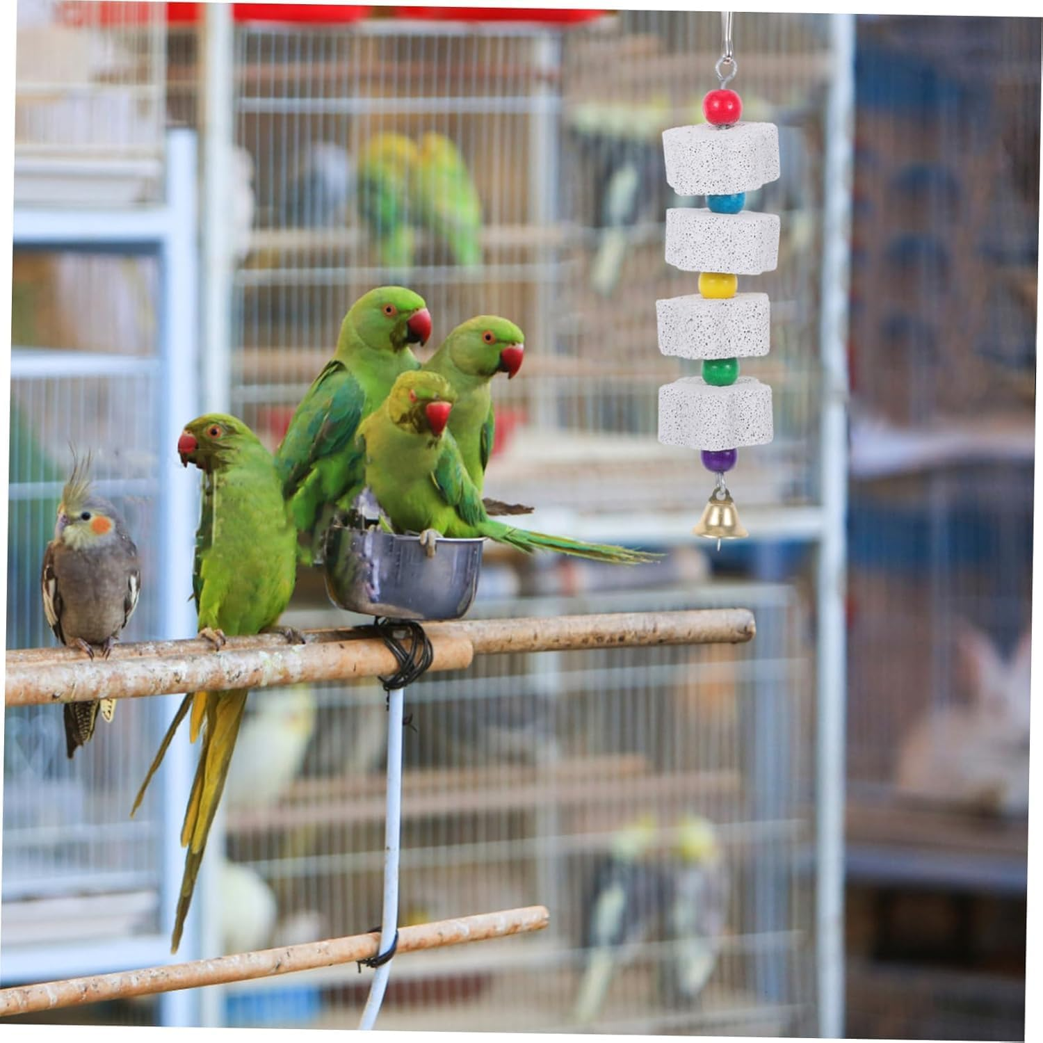 Bird Beak Grinding Stone with Bell, 2Pcs Parrot Beak Trim Calcium Stone Cage Toys, Pet Bird Chew Toy Lava Stone Parrot Chewing Toy Beak Trimmer Calcium Stone image number 6