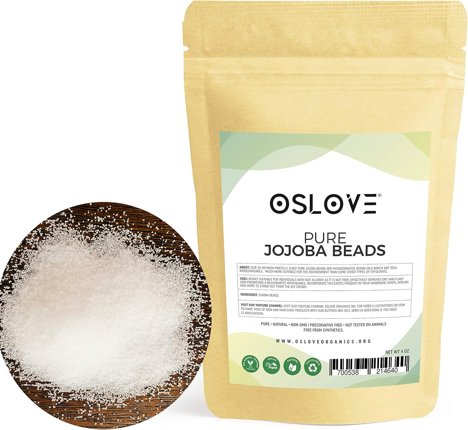 Oslove Organics Pure Jojoba Beads 4Oz by -20/40 Mesh image number 1