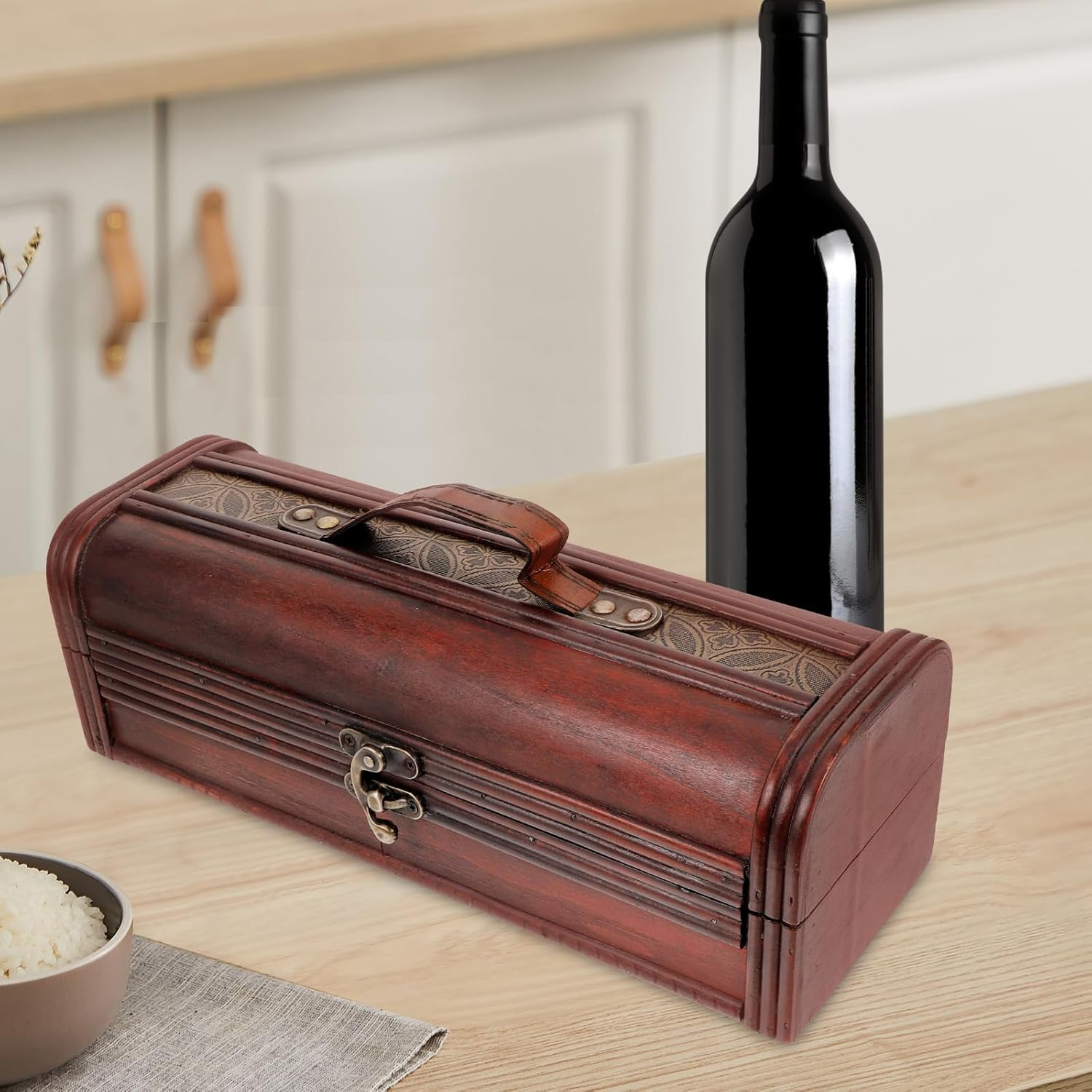 Healeved Wooden Wine Box Vintage Style Wine Carrier Box for and Beer Bottles Portable Packing Case for Birthdays Weddings and Special Events 13.4X4.7X4.2 Inches image number 5