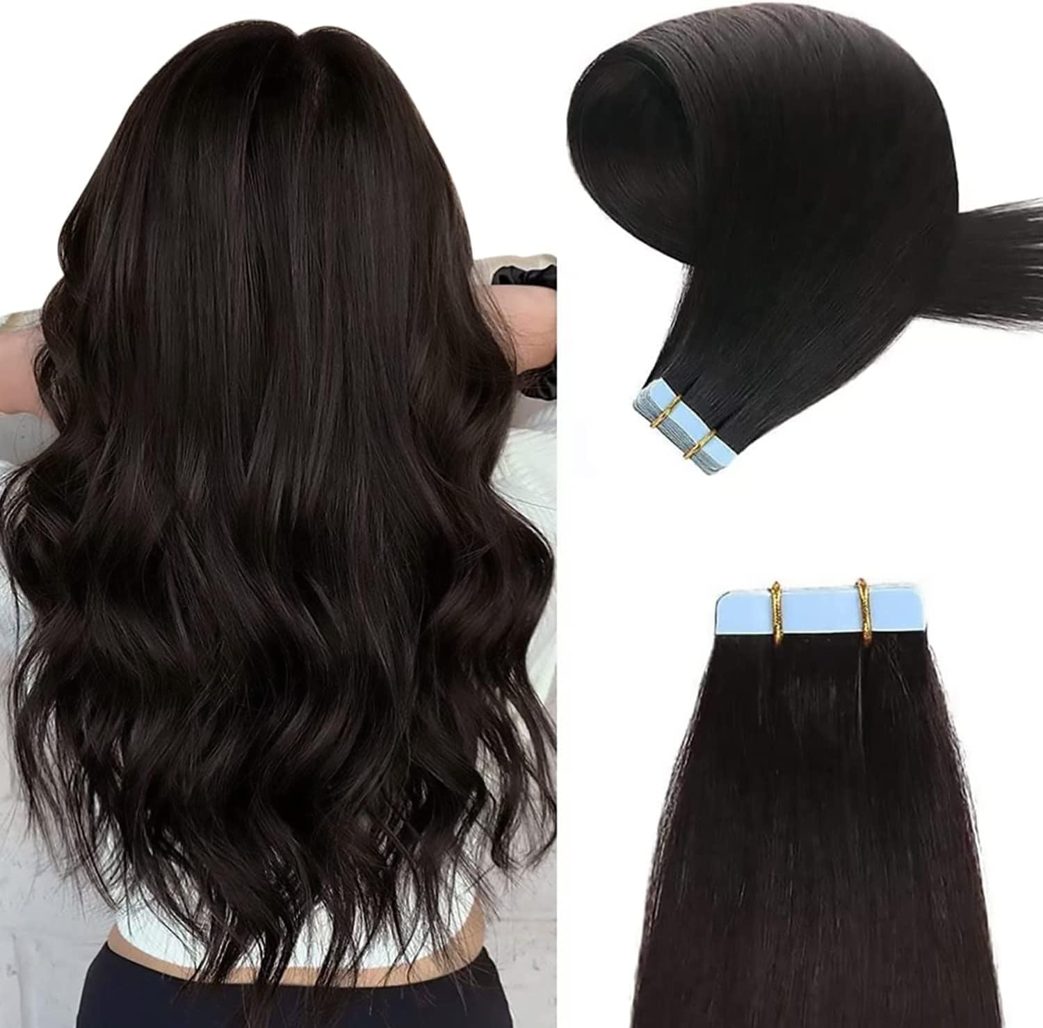 YILITE Tape-In Real Hair Extensions 45 Cm Darkest Brown Silky Straight Seamless Skin Weft Tape Hair Extensions 18 Inches 50 G 20 Pieces/Pack Tape in Hair Extensions (45 Cm #2 Darkest Brown)