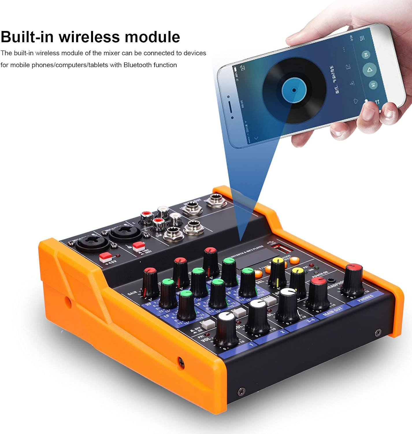 Audio Mixer, Professional Sound Board Console System Interface 4 Channel Support Mp3 /Wav/Lossless Ape/Flac Built in Digital Effect Processor, Compact Studio Mixer for Studio Recording DJ Console image number 1