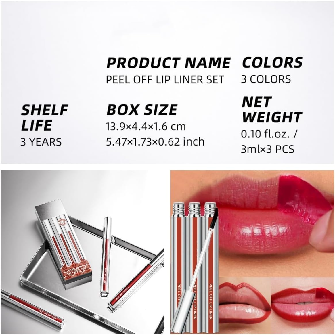 Peel-Off Lip Liner Stain Set, Waterproof Matte Gloss, Highly Pigmented Colors, Non-Stick Cup Lip Liner Stain 3-Piece. image number 5