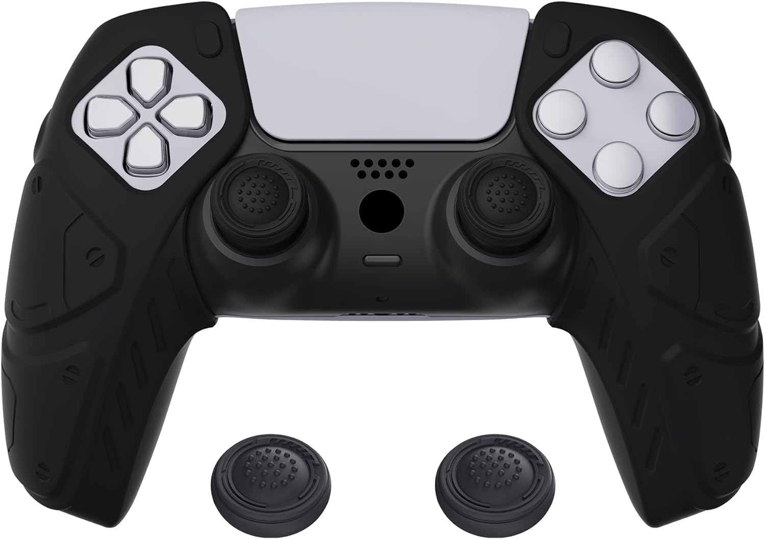 Playvital Mecha Edition Blue & Black Ergonomic Soft Controller Silicone Case Grips for Ps5, Rubber Protector Skins with Thumbstick Caps for Ps5 Controller - Compatible with Charging Station