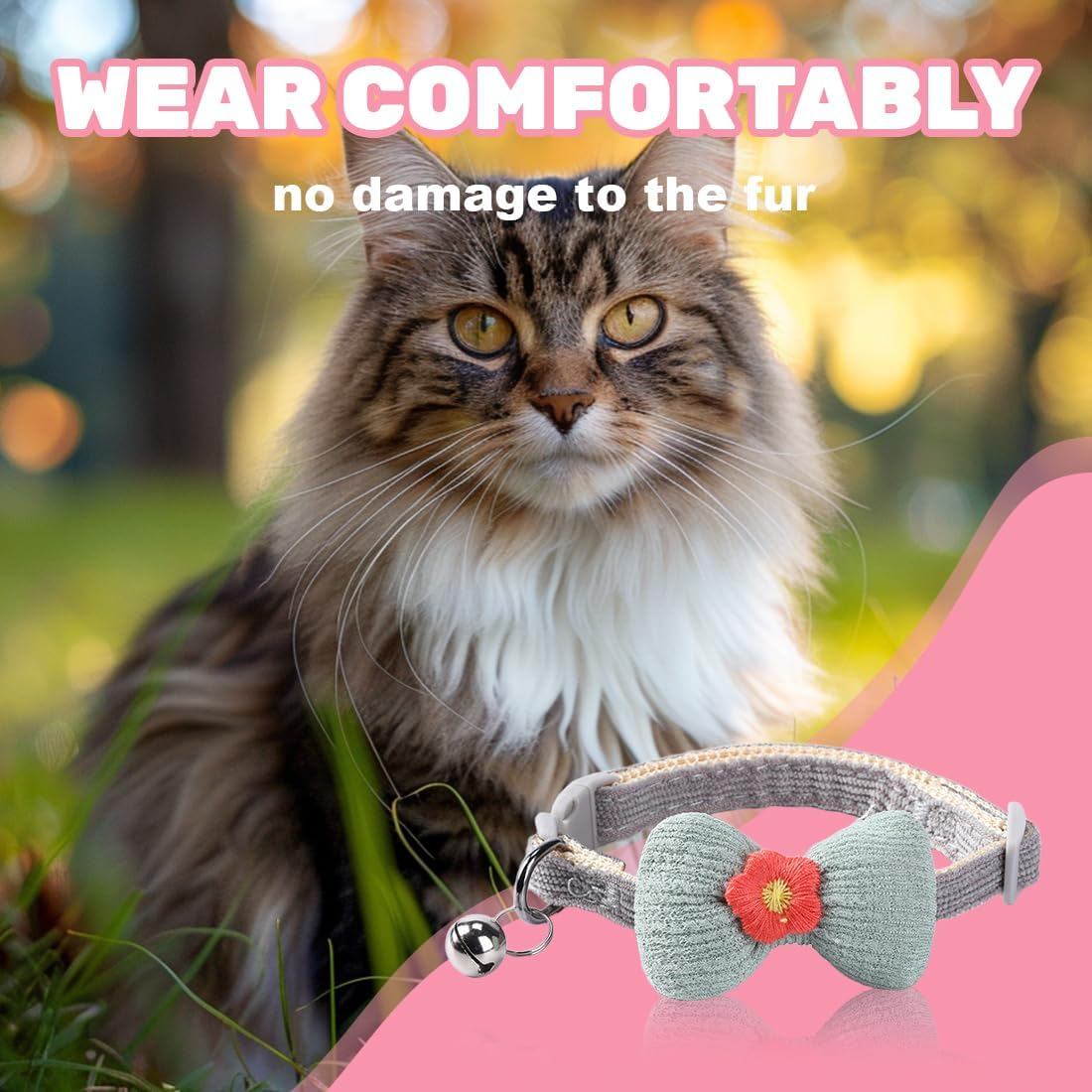 JEYORZY Pack of 3 Soft Cotton Cat Collar with Removable, Hand-Tied Bow, Kitten Collars with Quick Release and Bell, Collars Adjustable Cat Collar Cute Kitten Collar image number 1