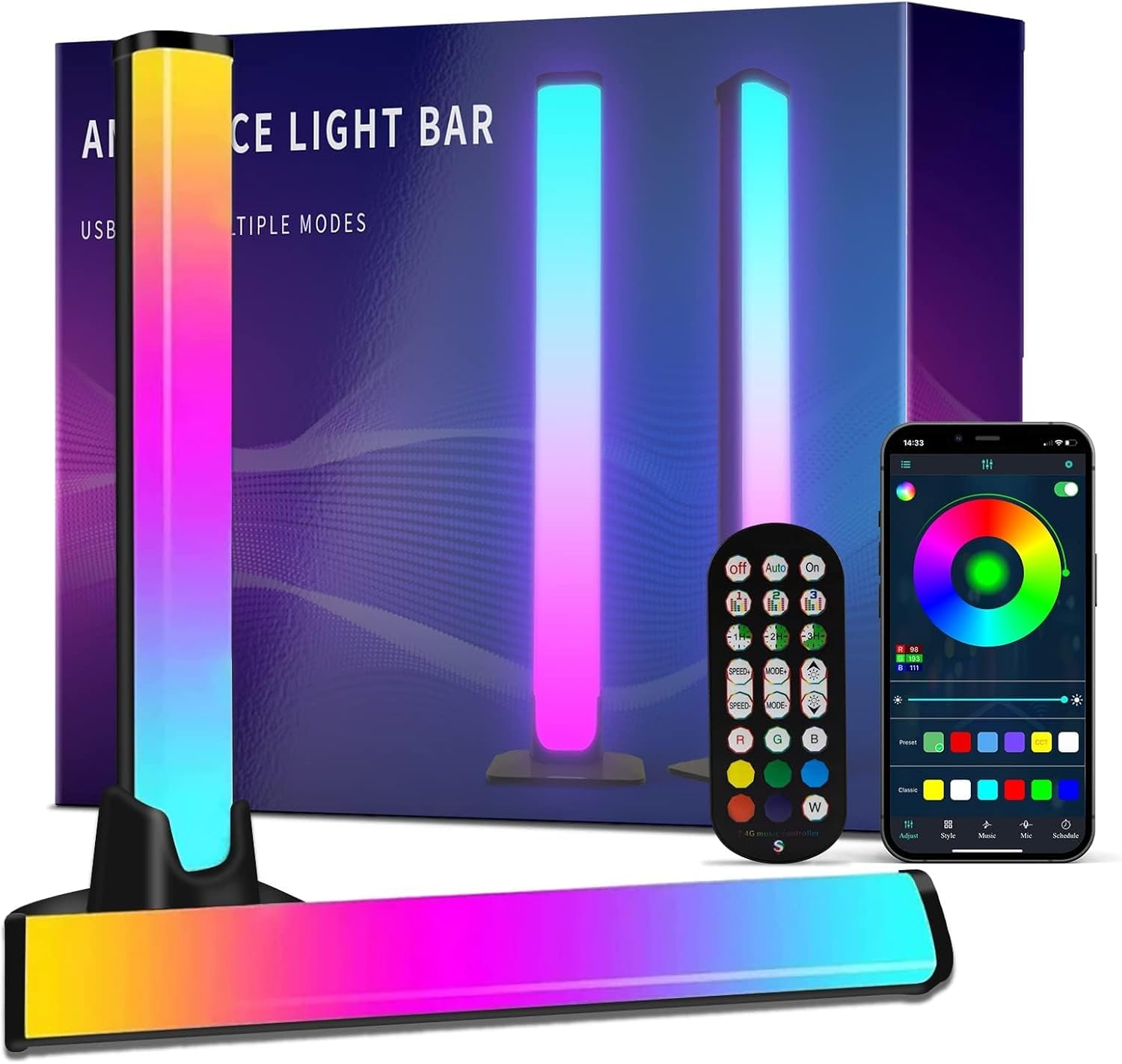 Smart LED Light Bar, 2Pack RGB Smart LED Light Bars with 46 Scene and Music Modes, Gaming Lights That Sync with TV Backlight, Leds RGB Ambient Color Changing Lighting for Gaming, Bedroom (10Inches) image number 5