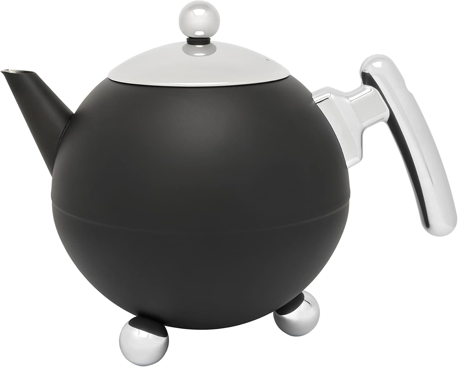 Large Matt Black Bulbous Stainless Steel Teapot 1.2 Litres