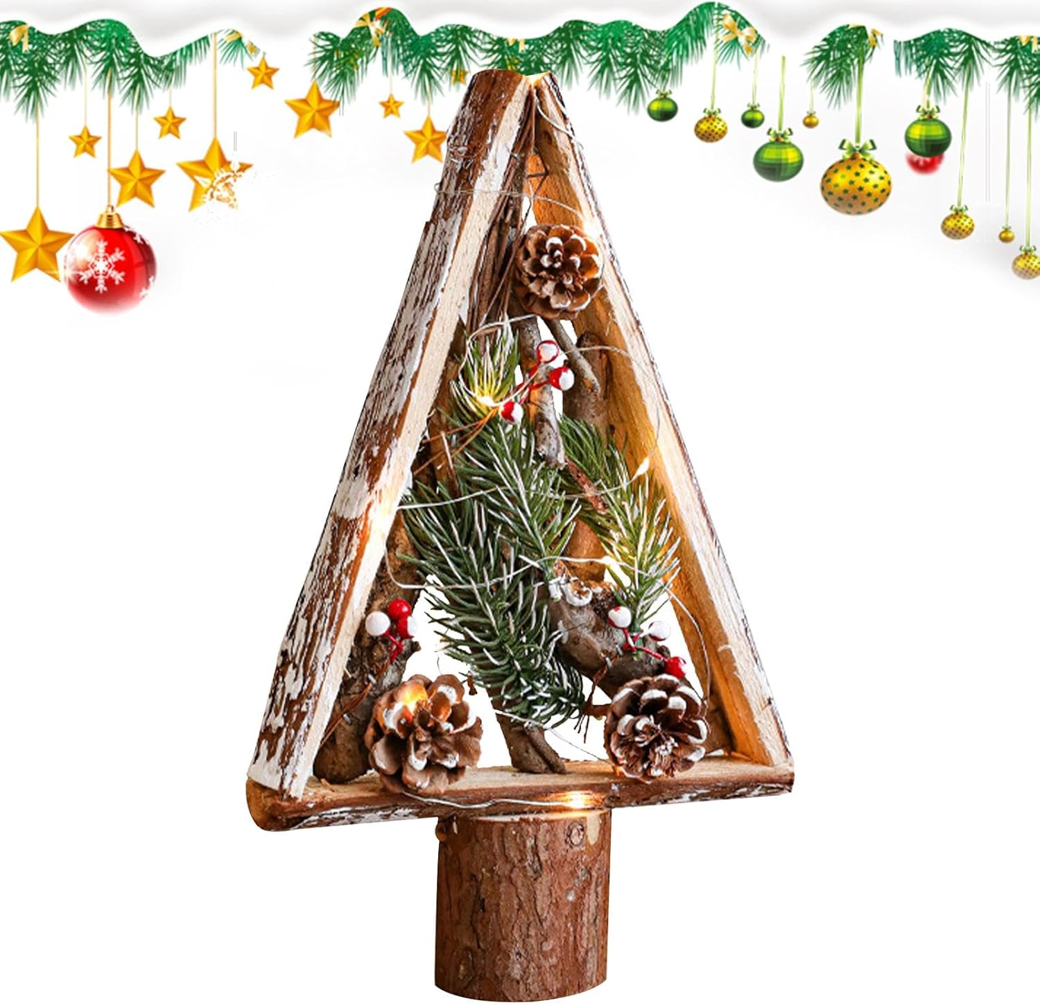 Wood Christmas Tree - Standing Christmas Tree Wood Sign | Table Centerpieces, Pine Cones Wooden Ornament, Farmhouse Party Favors for Home Desk Shelf image number 1