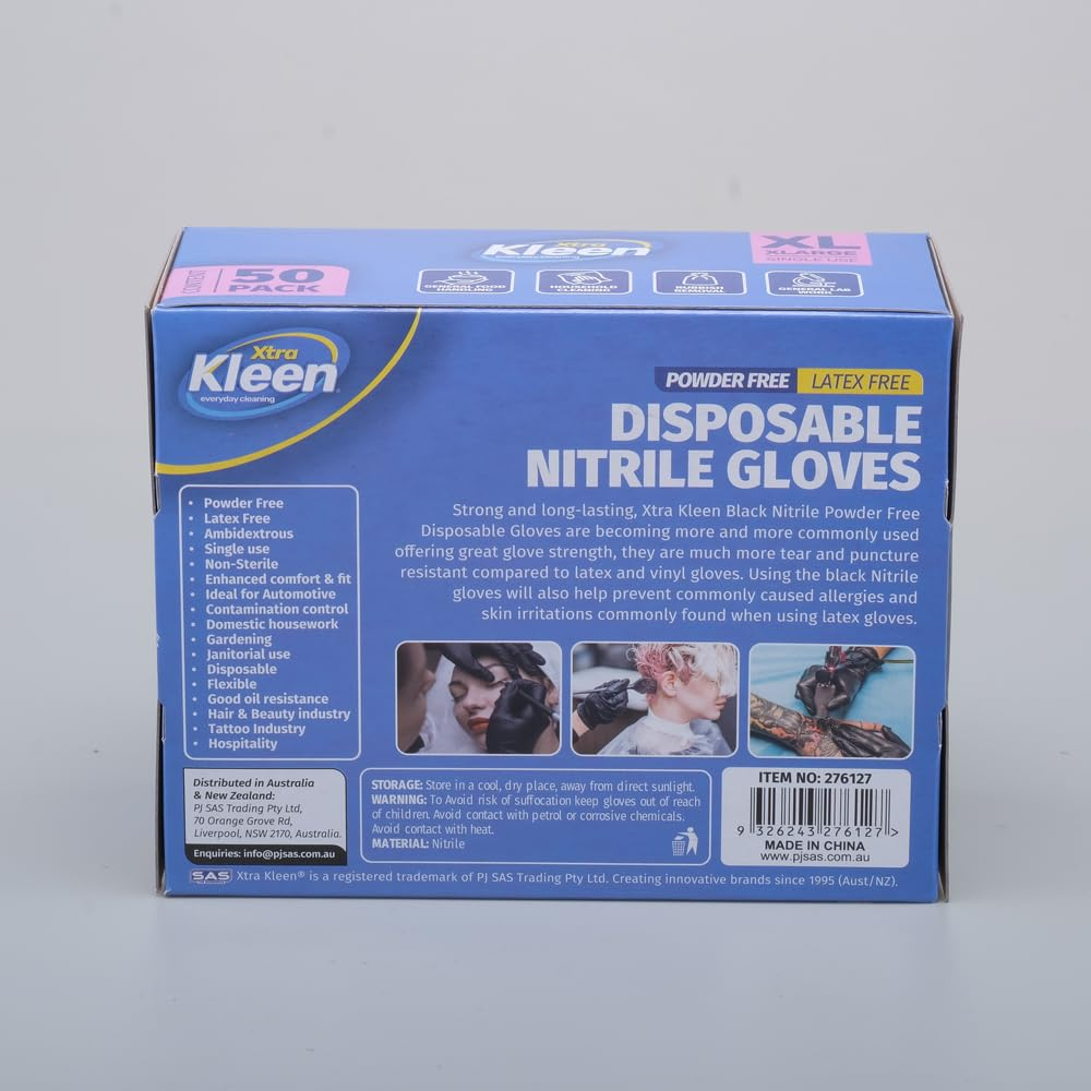 Nitrile Powder Free Disposable Gloves, Black, X-Large (Pack of 50) image number 3