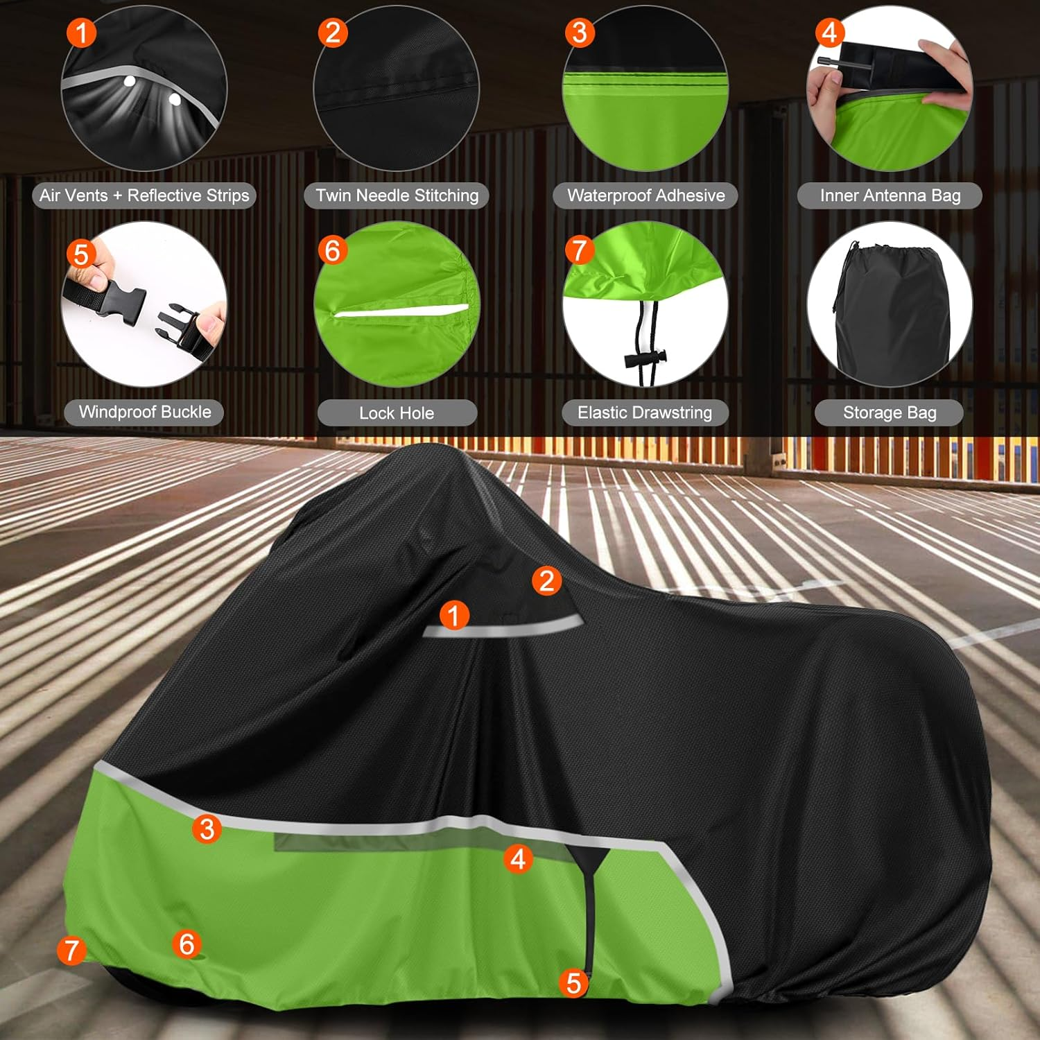 Waterproof Motorcycle Cover Replace for Kawasaki KLR 650 Versys X300 650 without Trunk Models, 420D Oxford Cloth Motorcycle Cover for Snow Rain Dust Protection image number 3