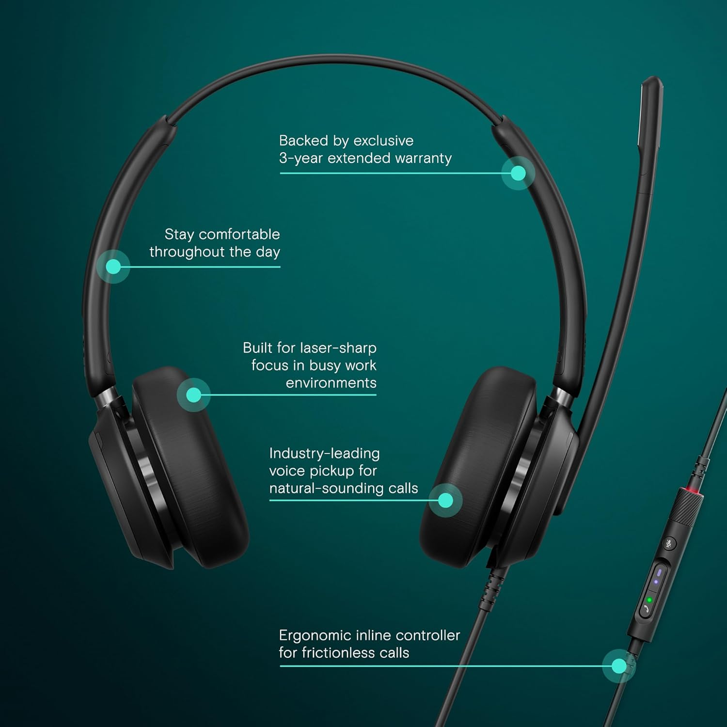 EPOS Impact 760T Office Headset - Microsoft Team Certified, Noise-Canceling, USB-C, Double-Sided, Adaptive Beamforming Microphone, AI, Activegard, Visibility Light, All Day Comfort Leatherette Earpads image number 5