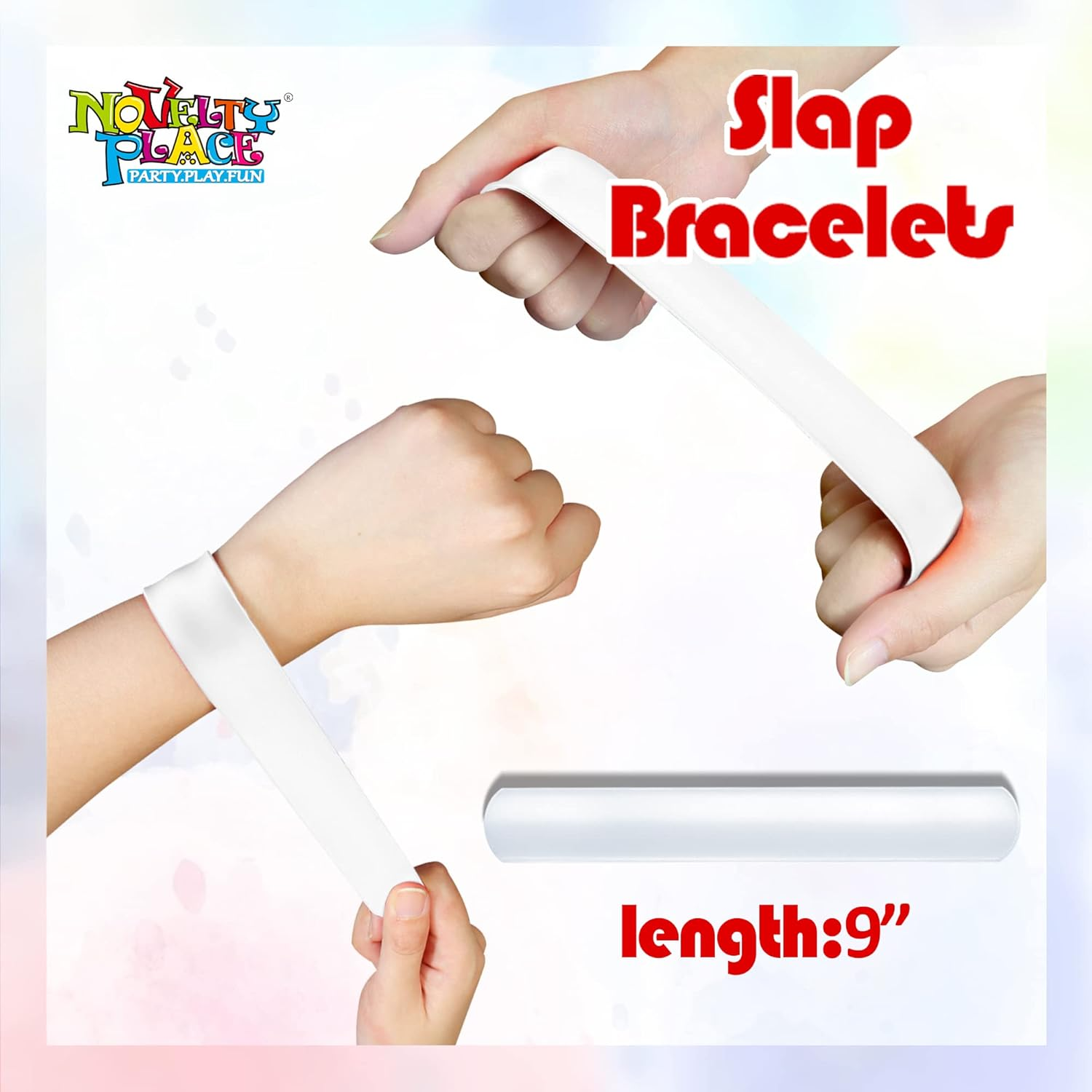 Novelty Place White Slap Bracelets, DIY Blank Party Wrist Strap Snap Band for Adult Teens & Kids - Classroom Craft Activity Prize Gift Costume (Pack of 25) - White image number 5