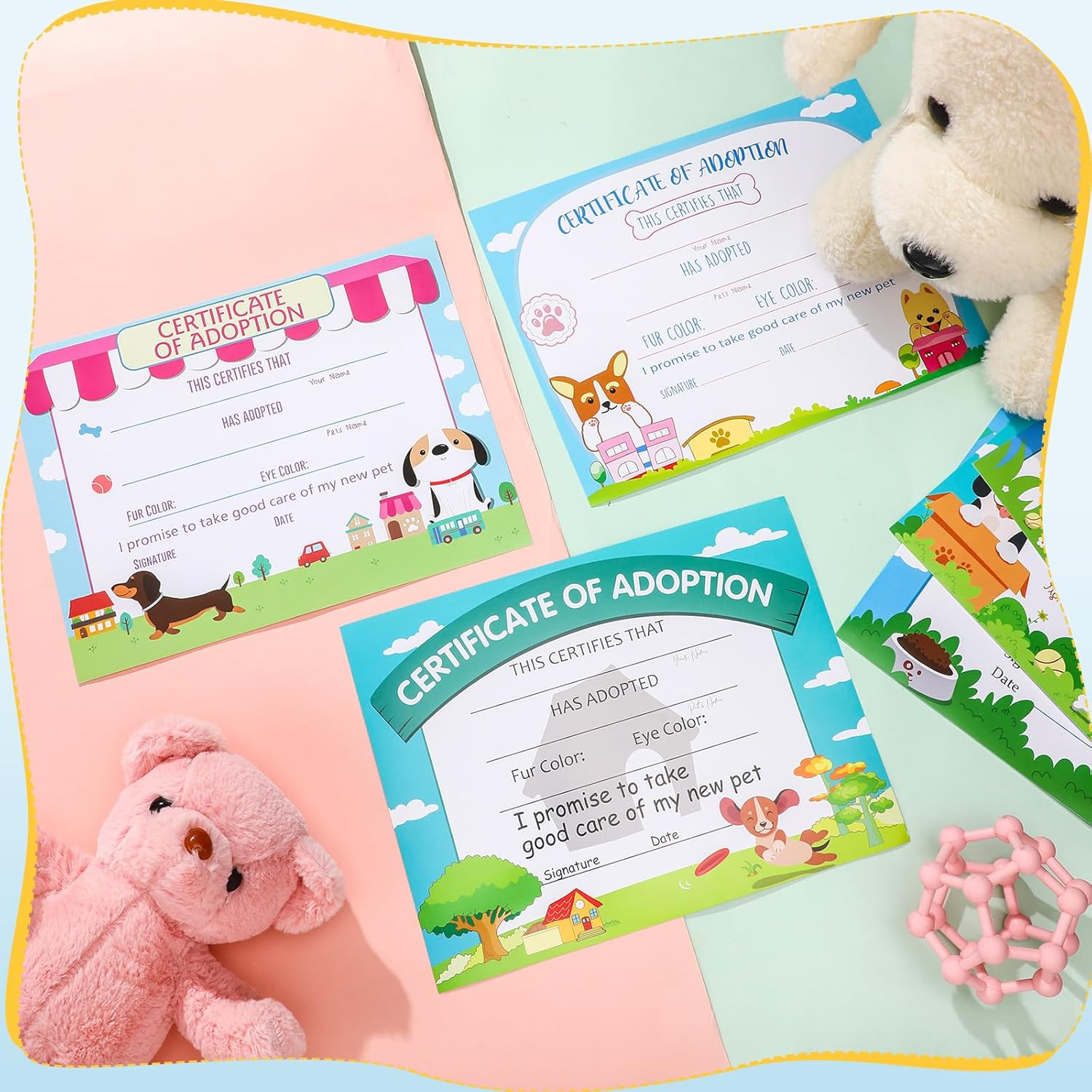 Dunzoom 24 Pcs Dog Adoption Certificates Adopt Puppy Certificate for Puppy Parties & Pet Adoption Centers 11 X 8.5 Inches image number 5