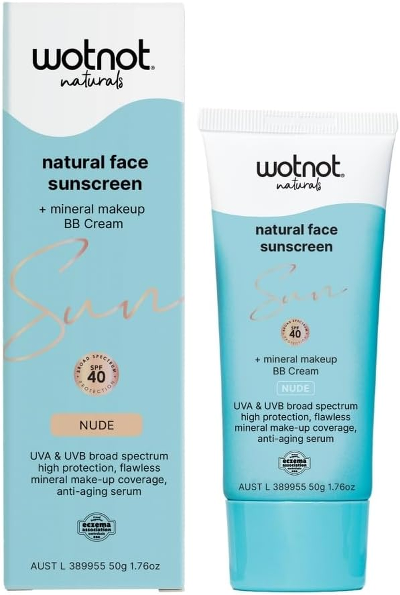 Wotnot Natural Zinc Face Sunscreen SPF 40 &ndash; NUDE BB Cream Shade, Mineral Daily Sun Protection with Full Coverage, Lightweight Matte Finish, Reef Safe, Vegan, Hydrating & Non-Comedogenic