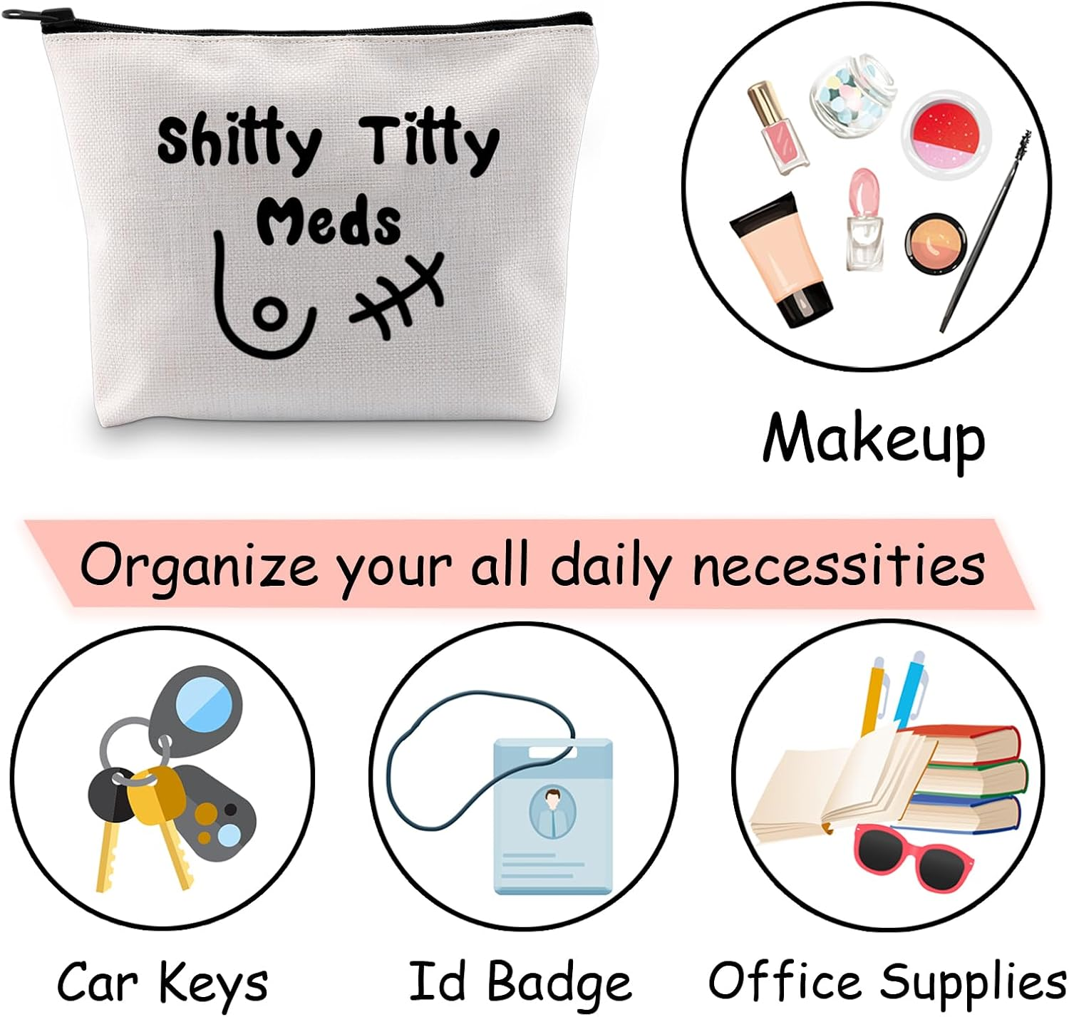 JXGZSO Breast Cancer Chemo Makeup Bag Shitty Titty Meds Cosmetic Bag Cancer Cheer up Gift Breast Cancer Awareness Gift, Shitty Titty Meds image number 4