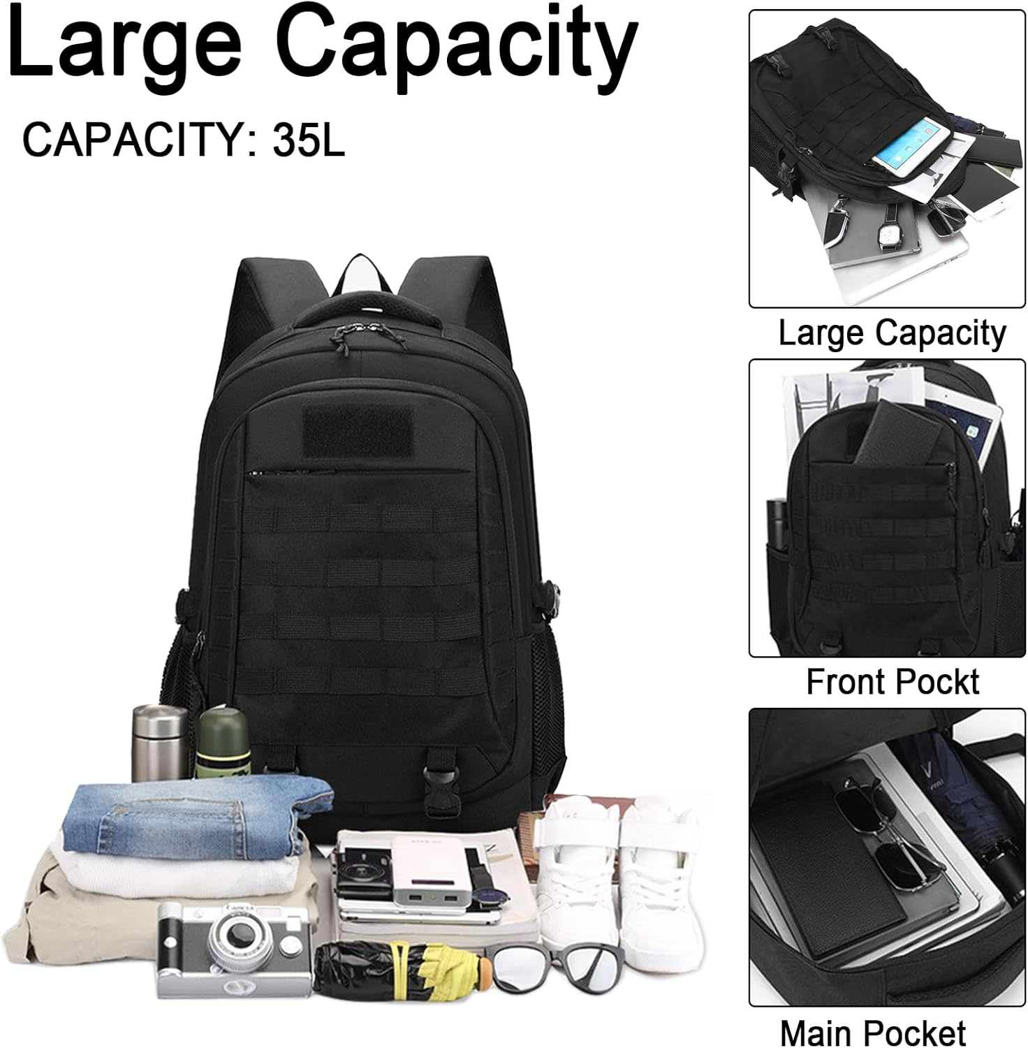 Aocmpxs Tactical Backpack, 35L Military Backpacks Hiking Daypack for Water-Resistant 3 Day Assault Bag Molle Army Pack image number 1