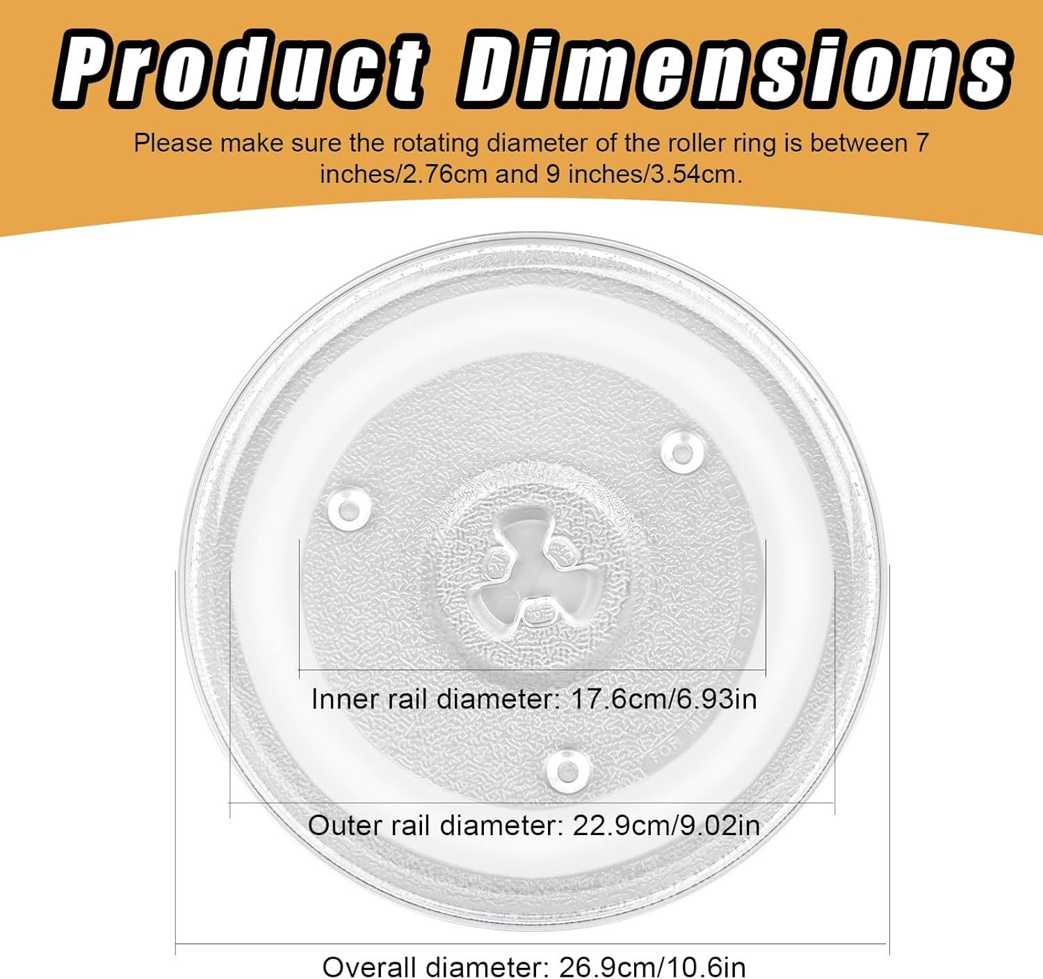10.6In Microwave Glass Turntable, Microwave Glass Plate Replacement Compatible with Hamilton Beach P90D23AL-R1/GE WB48X26755/WPW10551236 image number 3