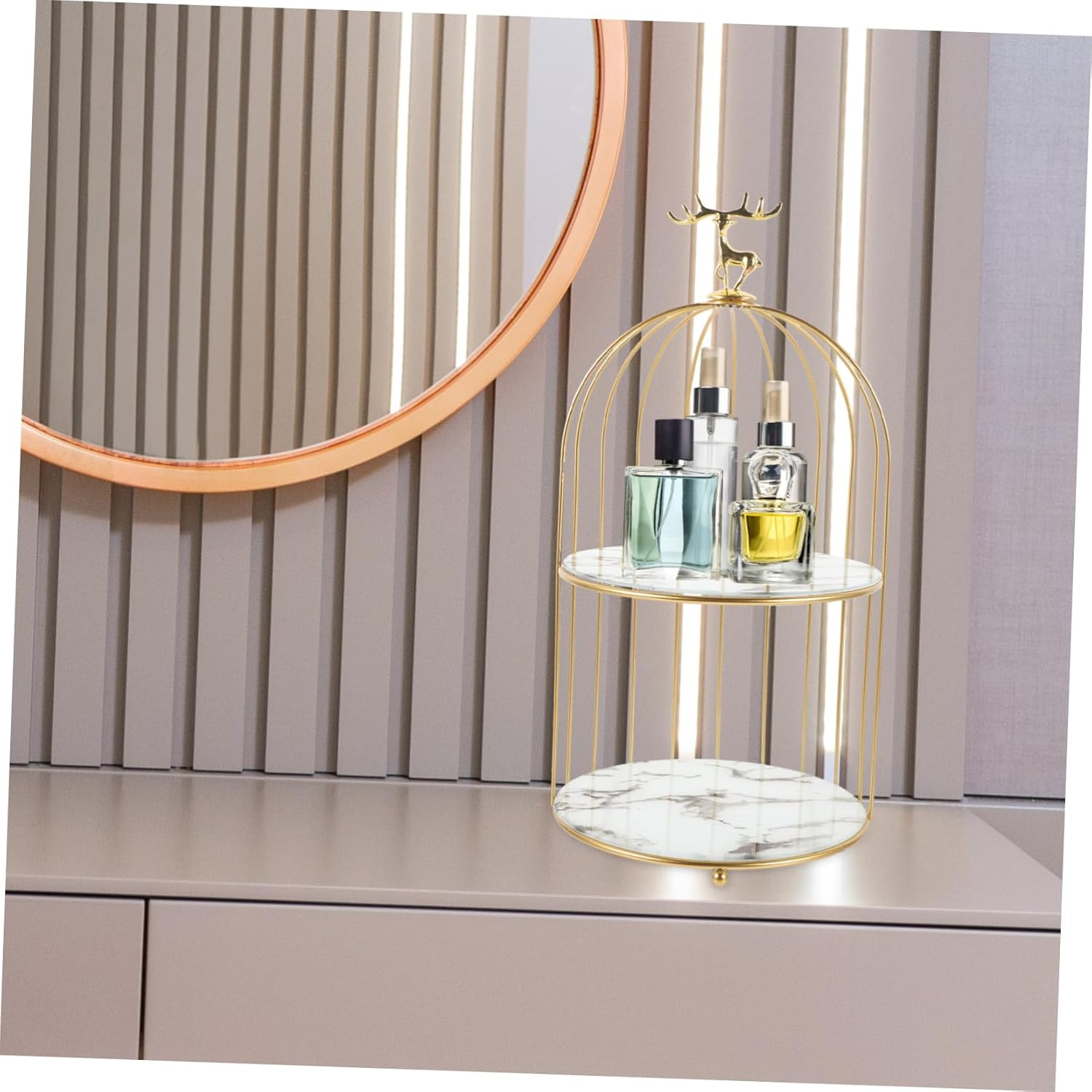 Alipis Bird Cage Makeup Organizer Rack Elegant Dresser Storage Stand for Cosmetics Perfume Skincare Unique Design for Vanity Bathroom and Bedroom Ample Space Stylish and Functional image number 4