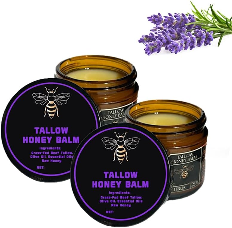 2PCS Grass Fed Grass Finished Face Cream,Organic Grass-Fed Beef Tallow Balm with Raw Honey,Whipped Beef Tallow and Honey Balm,Handmade All-Natural Moisturizer (One Size, Lavender) image number 5
