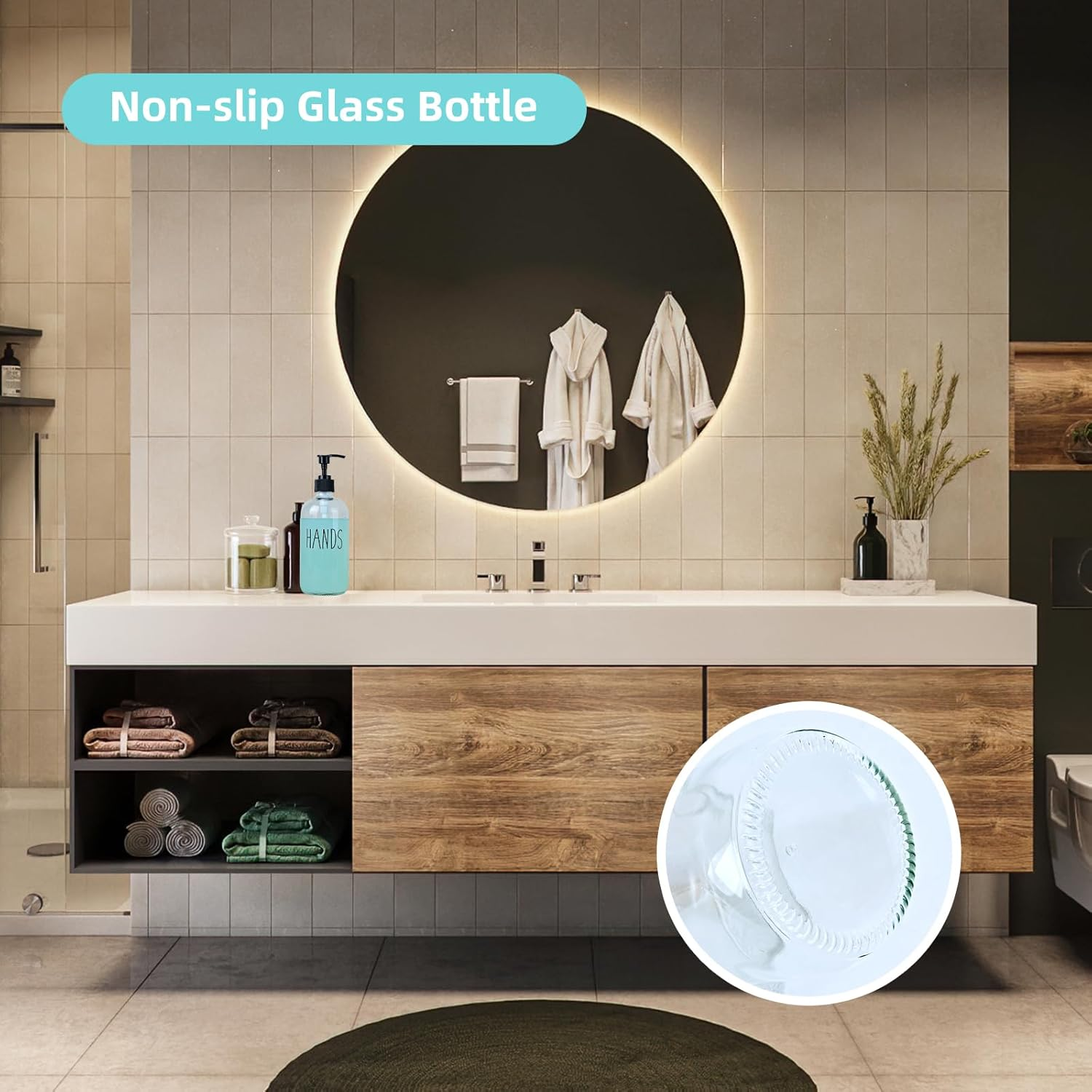 Glass Hand Soap Dispenser 500Ml Large Pump Bottle Refillable Liquid Dispenser for Bathroom Kitchen Cute Modern Farmhouse Style Home Decor (Clear Hands) image number 2