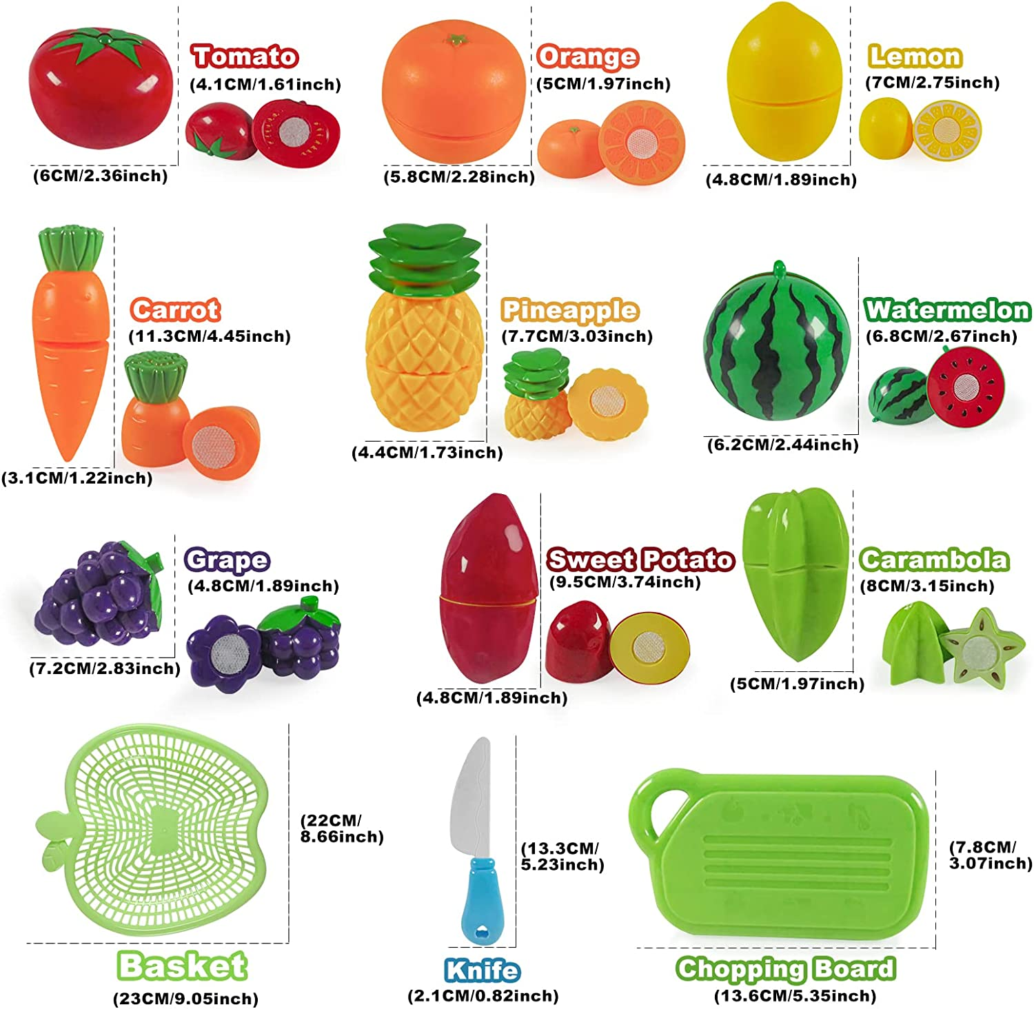 Play Food Set Toy, Learning Educational Pretend Play Kitchen Accessories with Cute Basket, Cutting Fruits, STEM Toy Foods Gifts for Kids Toddlers Boys Girls 3 4 5 6 Years Old（Green） image number 4