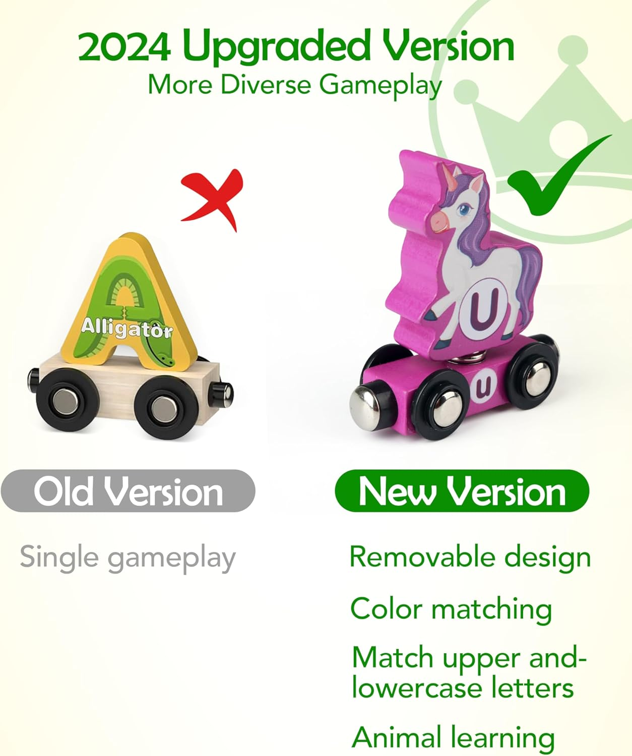 Vanmor Wooden Train Set, Snap-Connection Animal Trains, STEM Take Apart Animal Play Set, Toddler Matching and Magnetic Alphabet Train Learning Toys for Kids Ages 3-5 image number 2