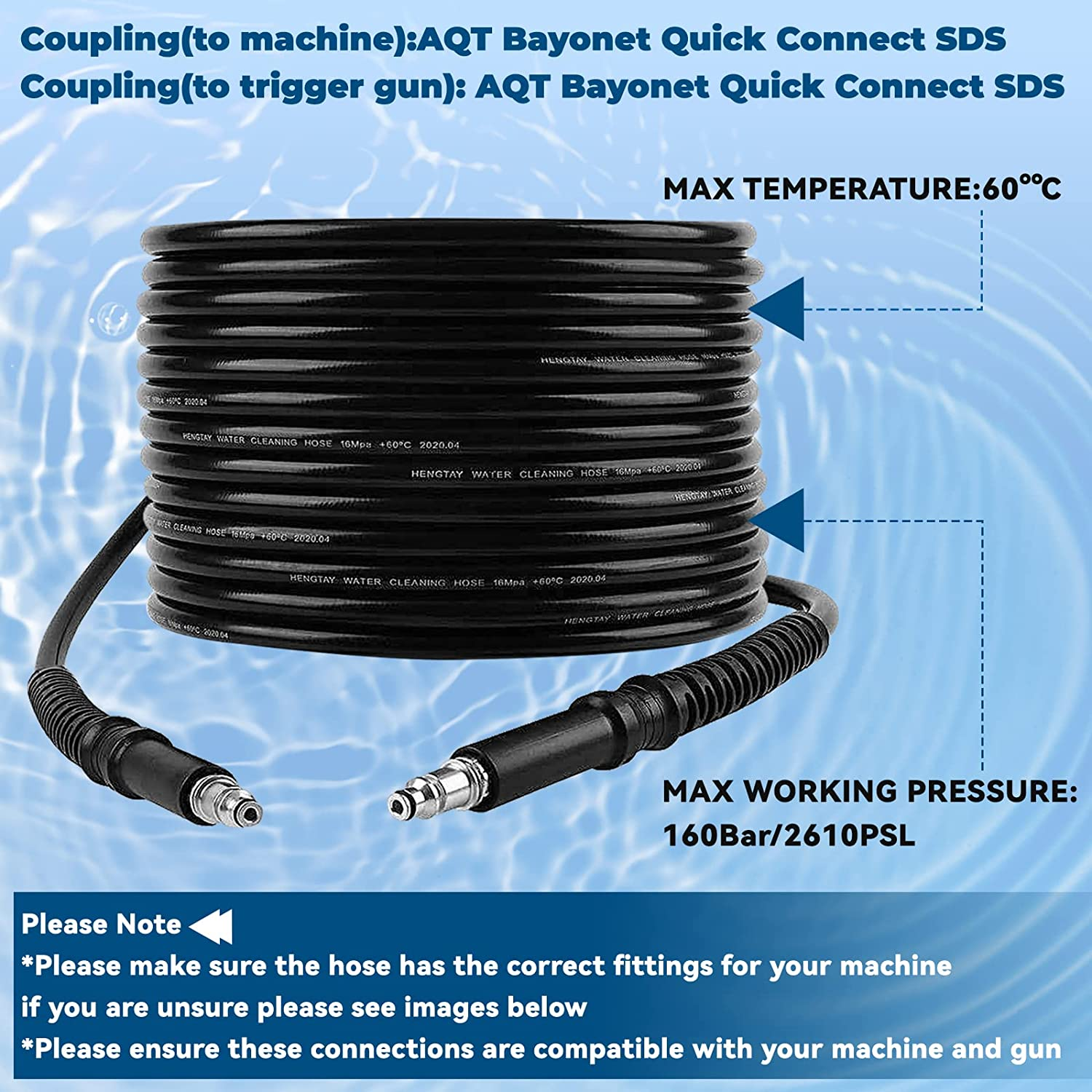 High Pressure Hose 15M for Bosch AQT with Professional SDS Bayonet Fittings on Both Ends for High-Pressure Washers image number 2