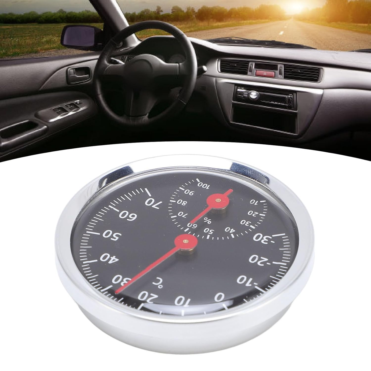 Cryfokt Temperature Humidity Meter Car Thermometer Aluminum Alloy without Battery Indoor Auto Sensor image number 5